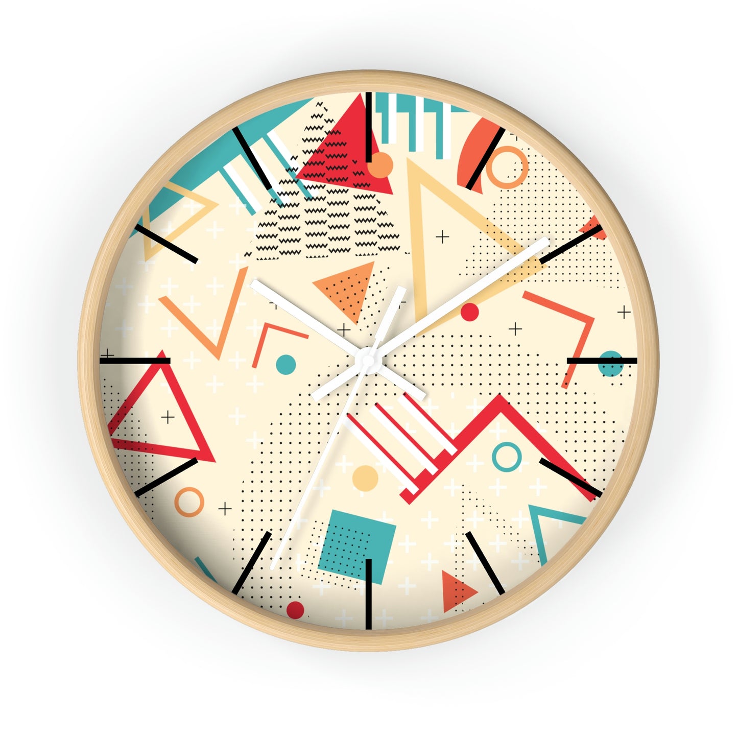 1980s Retro Abstract Design - Triangles and Squares - Wall Clock