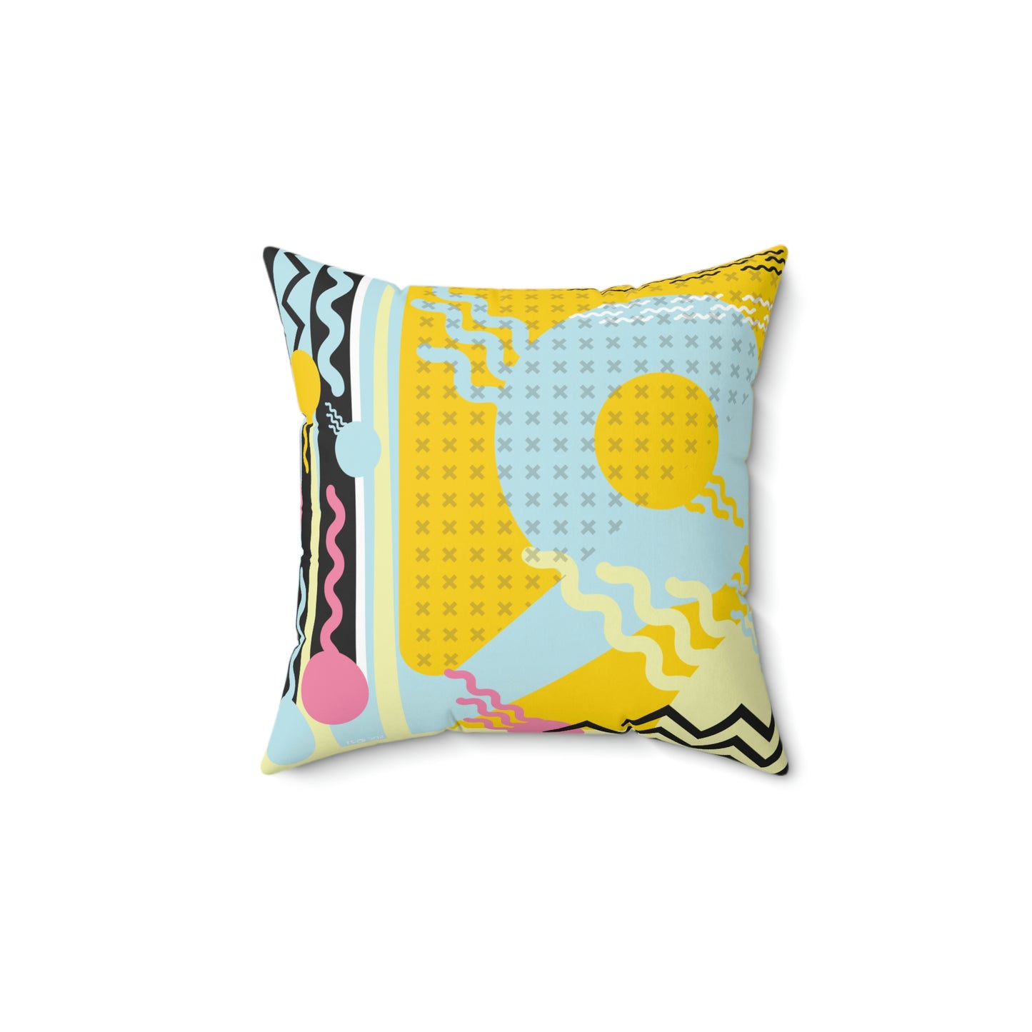 Yellow Pink Blue 1980s Retro Inspired Abstract Graphic Art Square Pillow