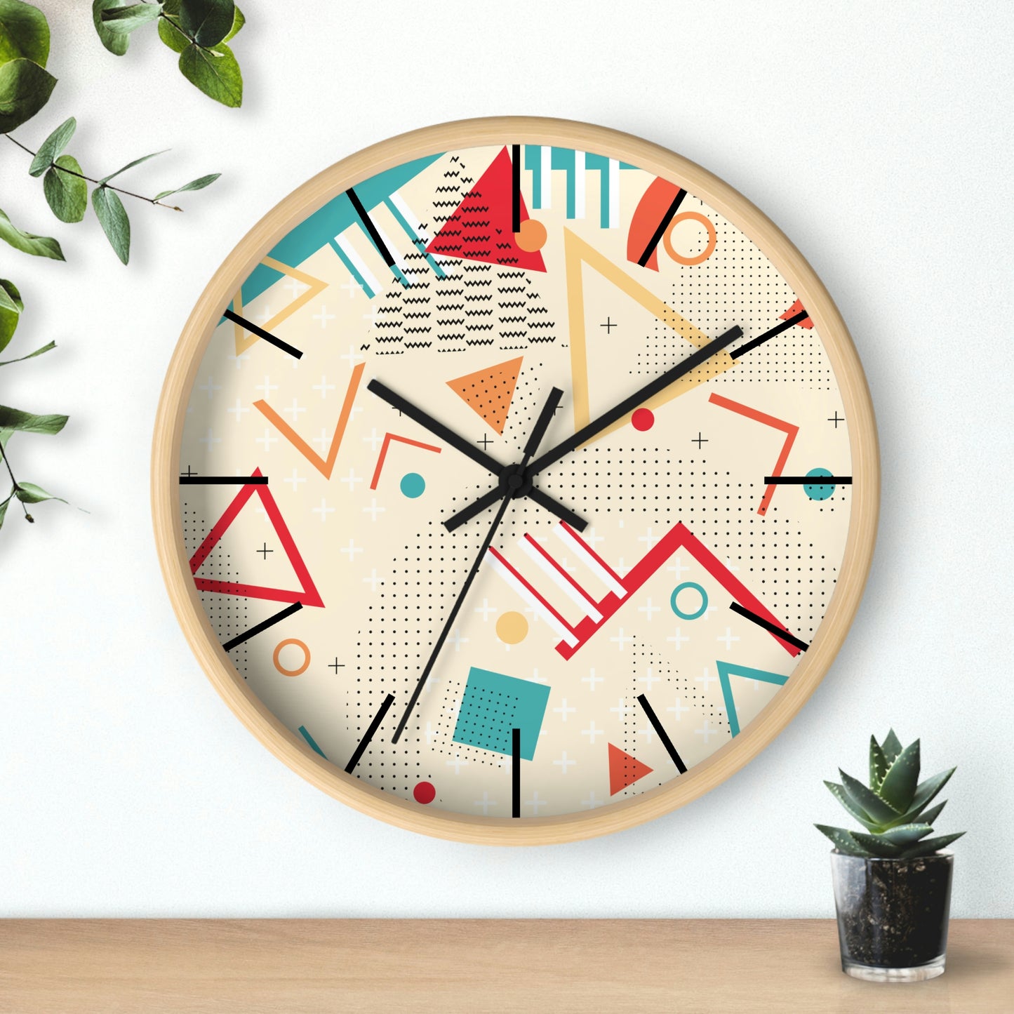 1980s Retro Abstract Design - Triangles and Squares - Wall Clock