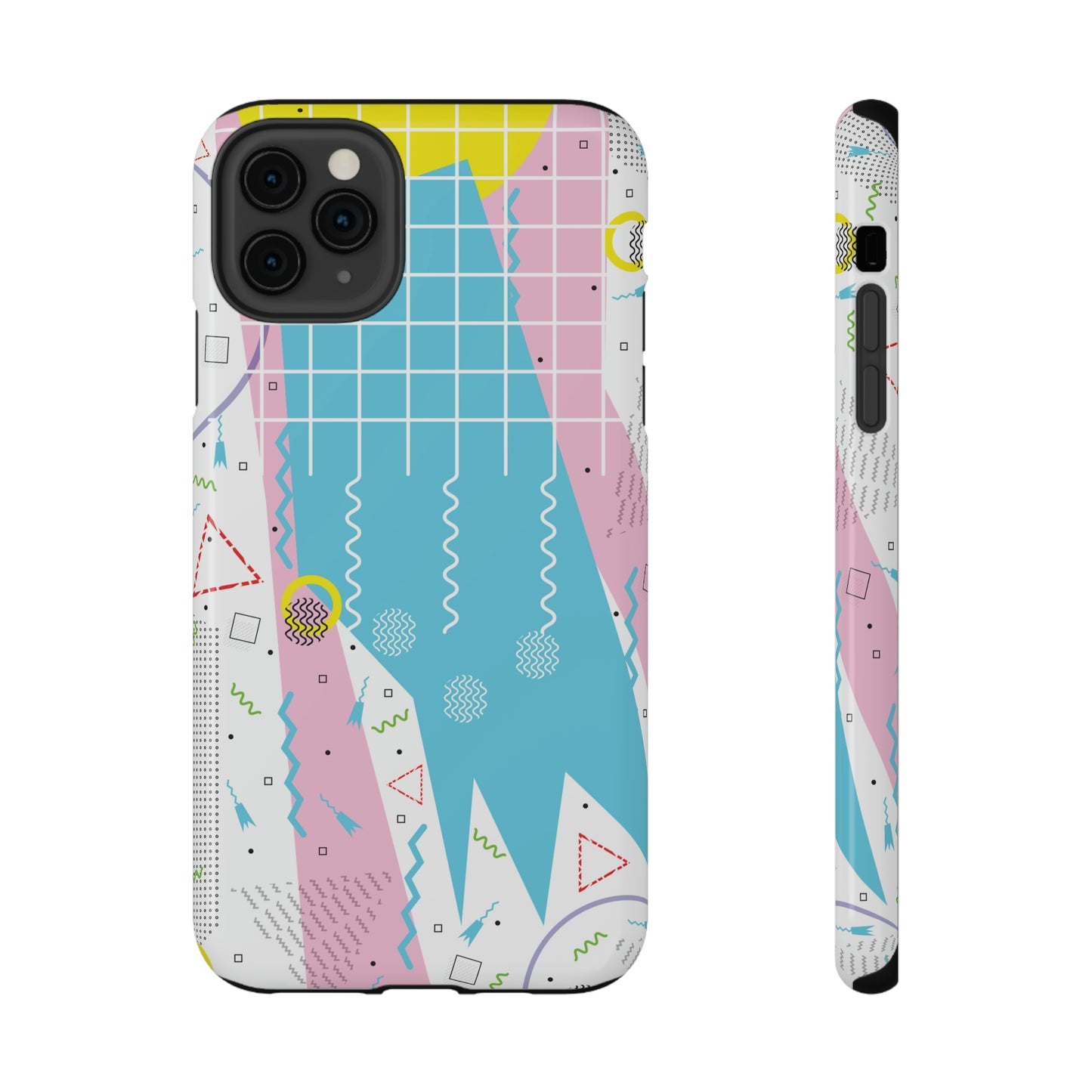 Impact-Resistant Cases - 1980s Retro Abstract Graphic Art - Gridded Pink Blue -