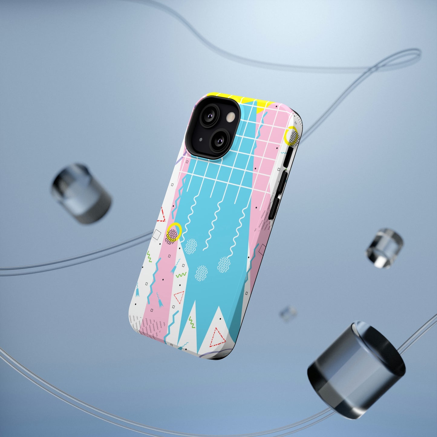 Impact-Resistant Cases - 1980s Retro Abstract Graphic Art - Gridded Pink Blue -