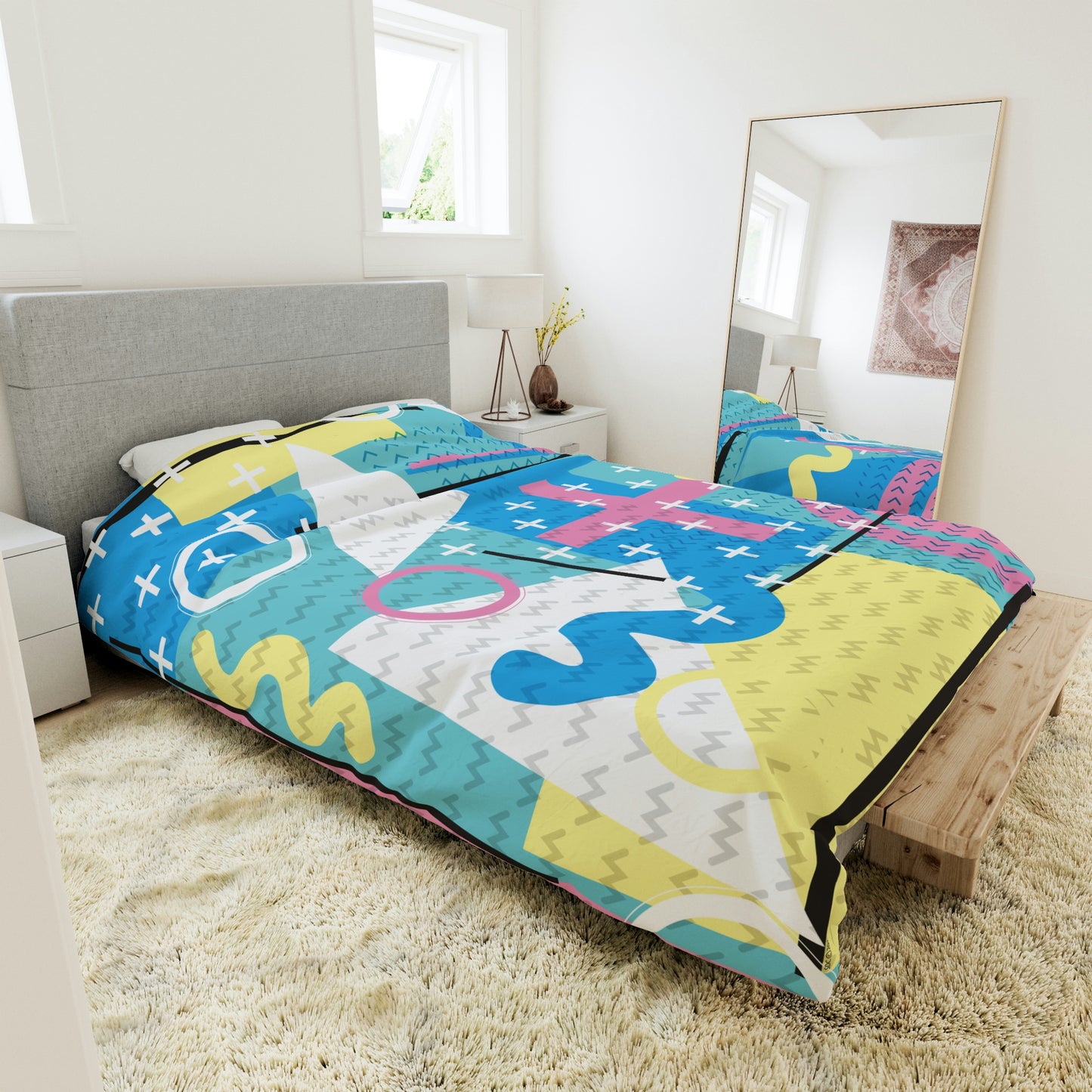 Retro Graphic Art Abstract  - Pink Plus Teal - Duvet Cover