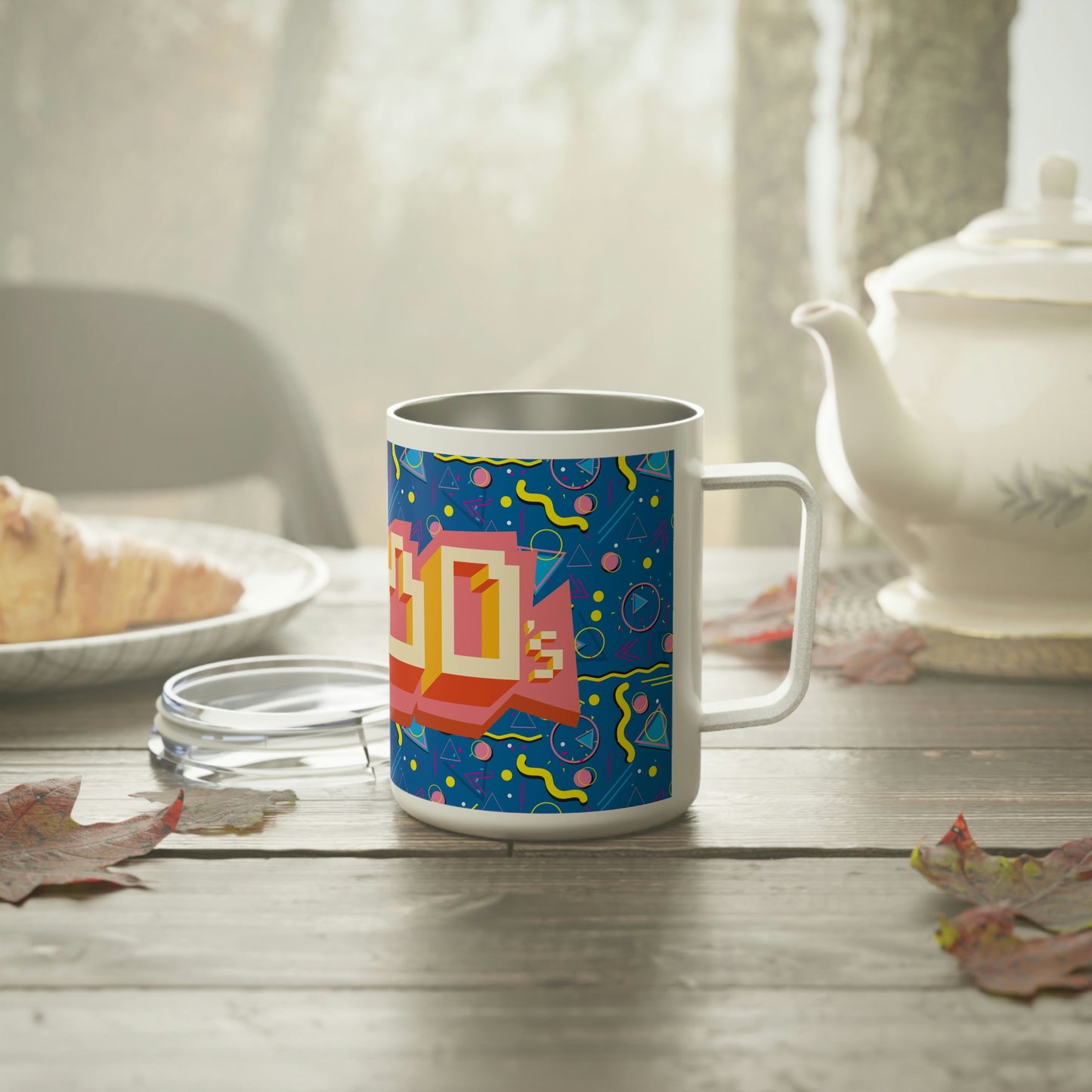 I Heart the 1980s Abstract Graphic Art Muscle Pants Design Insulated Coffee Mug, 10oz