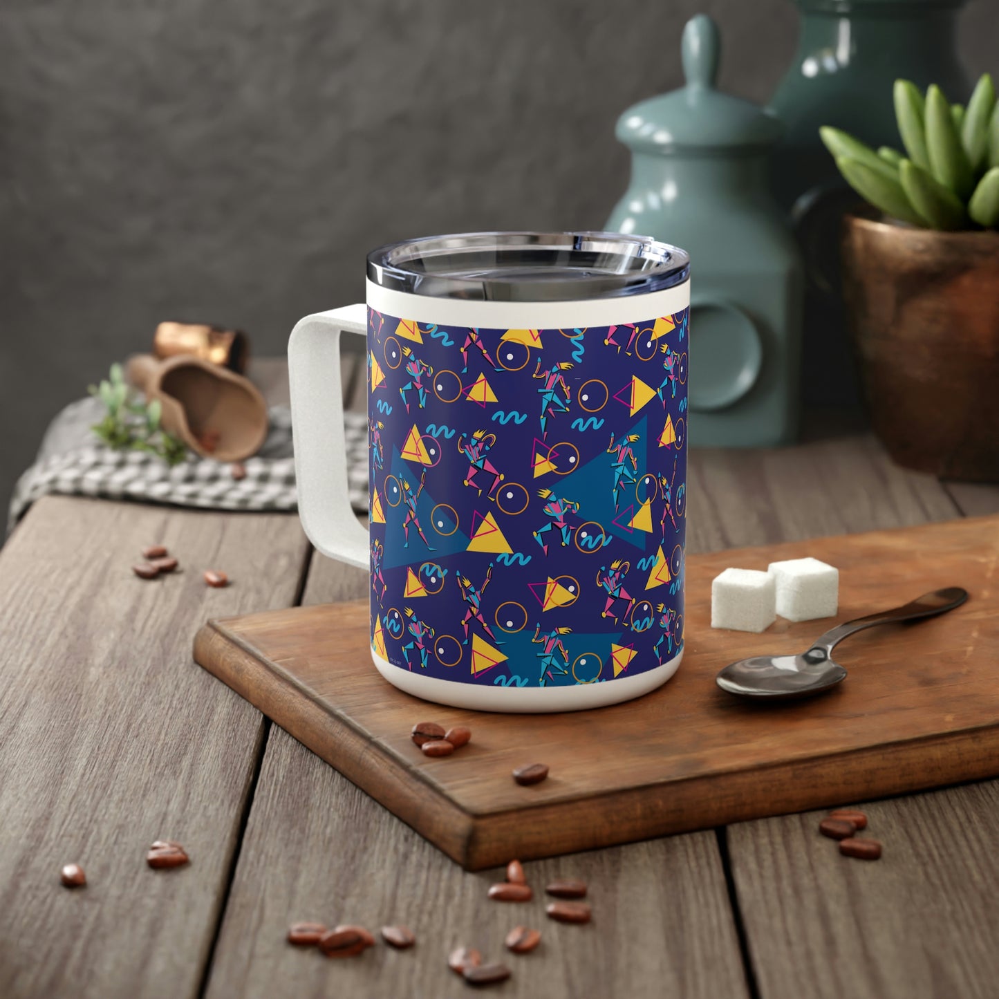 Retro Dancers and Triangles Insulated Coffee Mug - 10oz