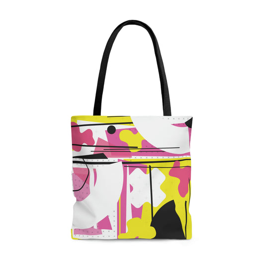 1980s Retro Abstract Graphic Art - Pink Yellow Black -  Tote Bag