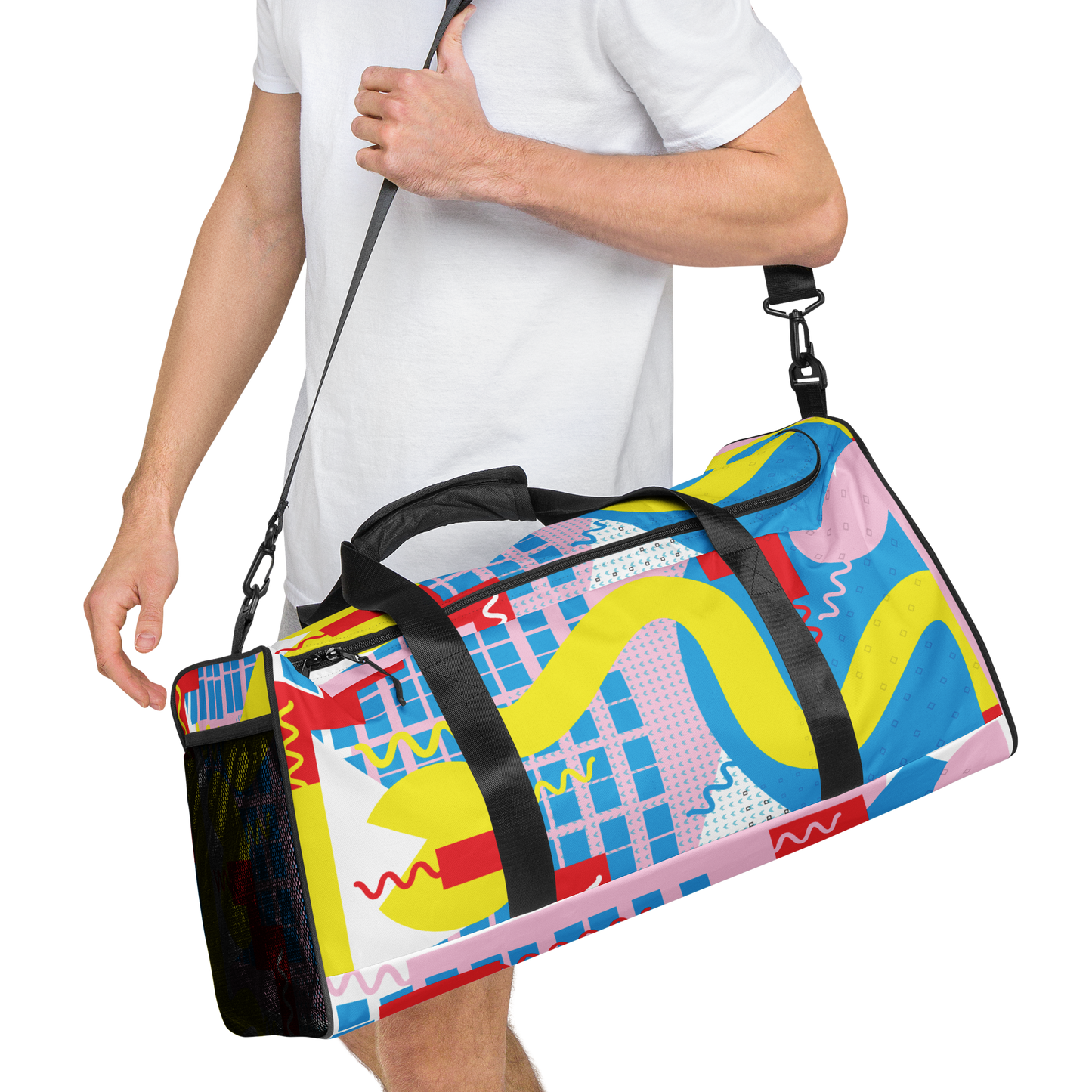 80s-Inspired Squiggle Geometric Duffle Bag