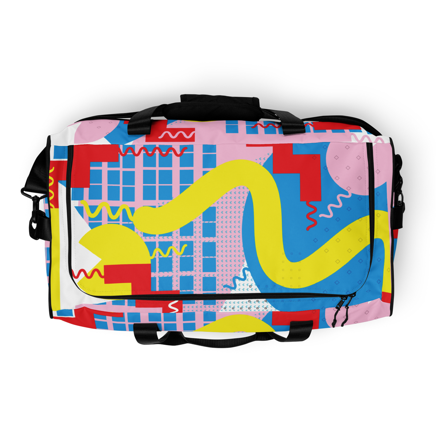 80s-Inspired Squiggle Geometric Duffle Bag