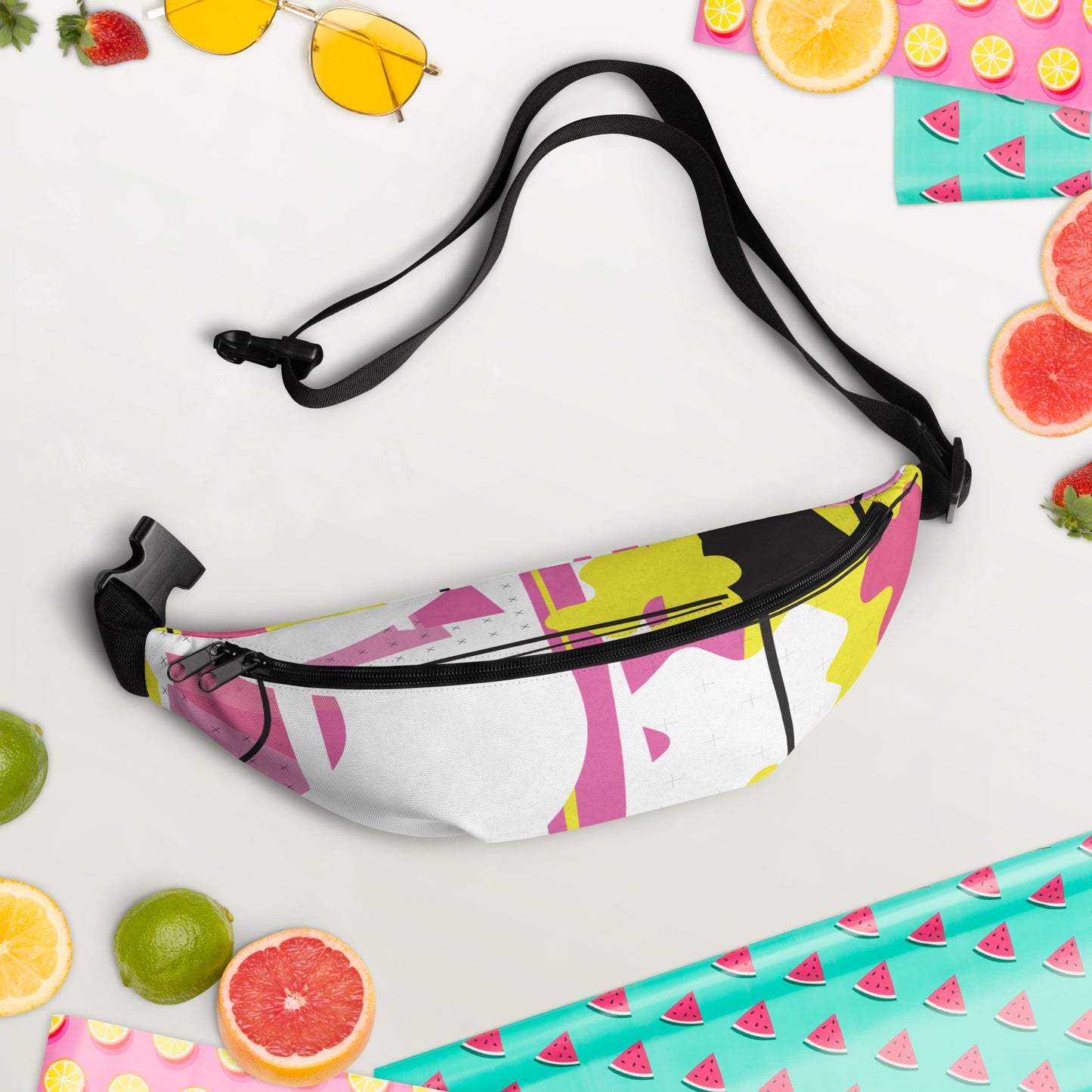 1980s Retro Abstract Graphic - Pink Yellow Black - Fanny Pack