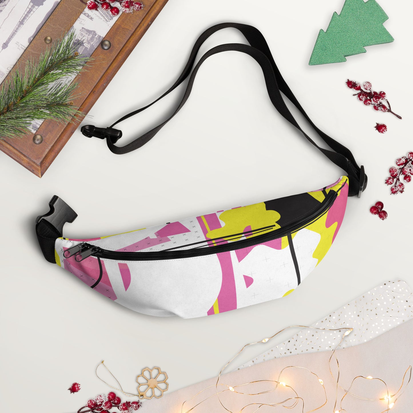 1980s Retro Abstract Graphic - Pink Yellow Black - Fanny Pack