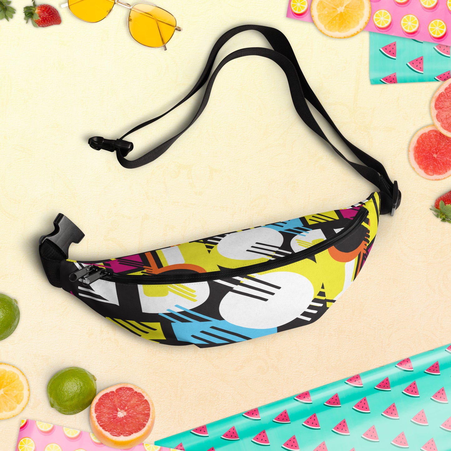 1980s Retro Abstract Graphic Art - Primary Tines - Fanny Pack