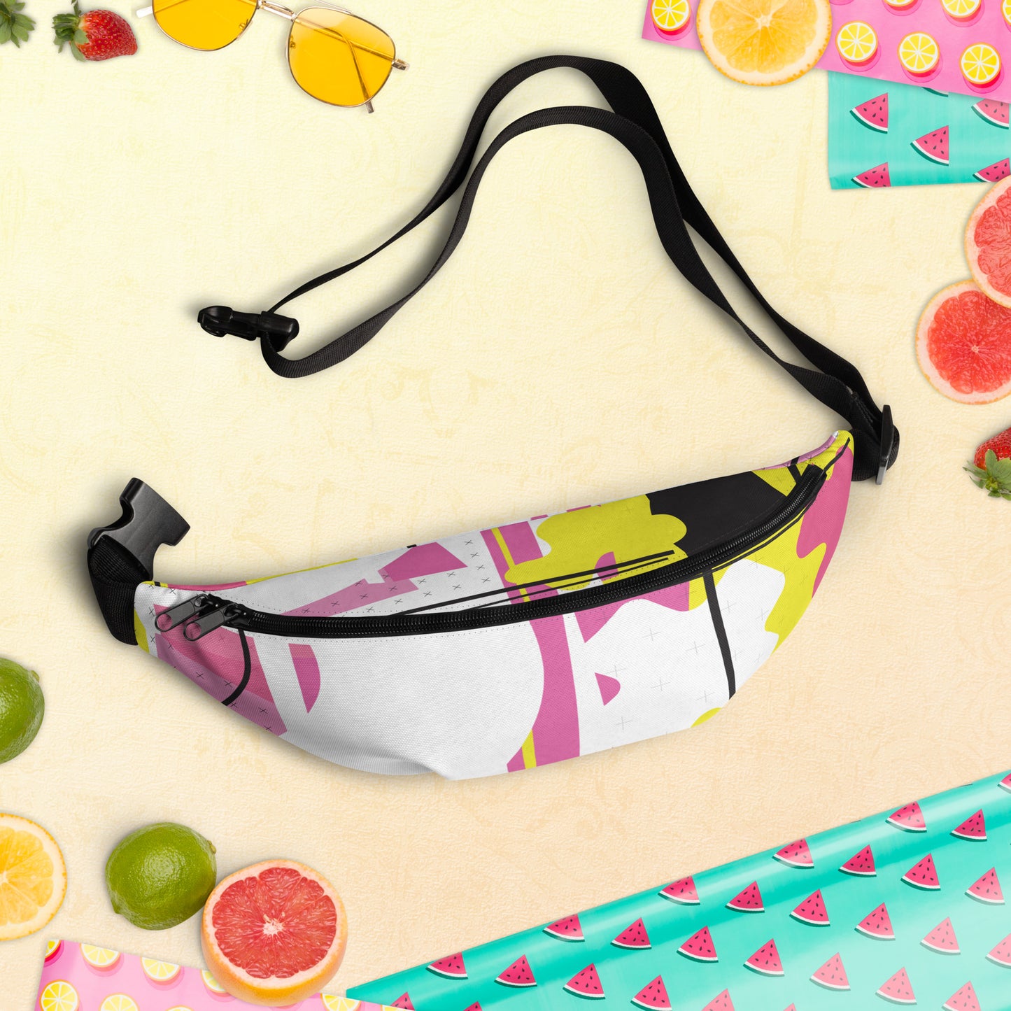 1980s Retro Abstract Graphic - Pink Yellow Black - Fanny Pack