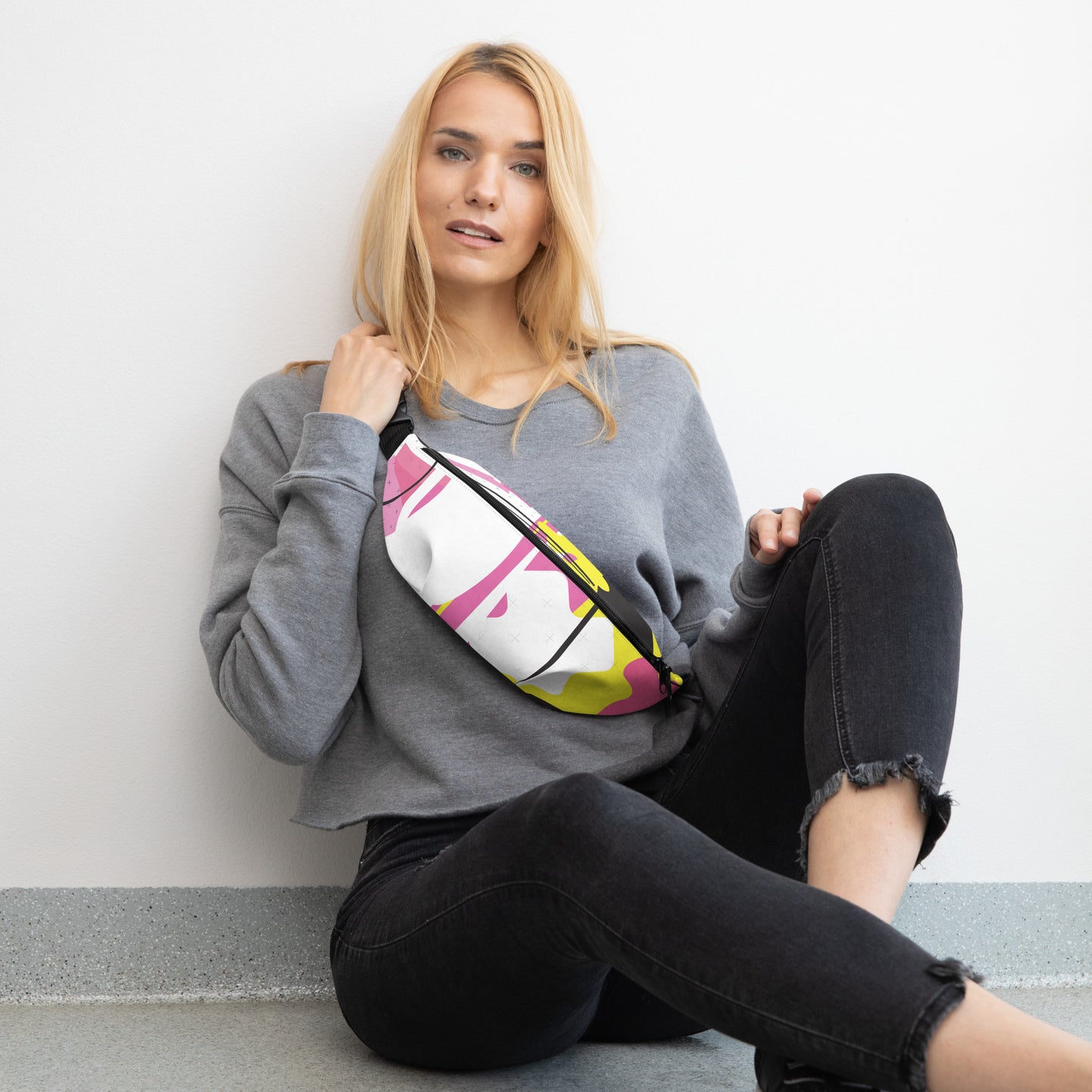 1980s Retro Abstract Graphic - Pink Yellow Black - Fanny Pack