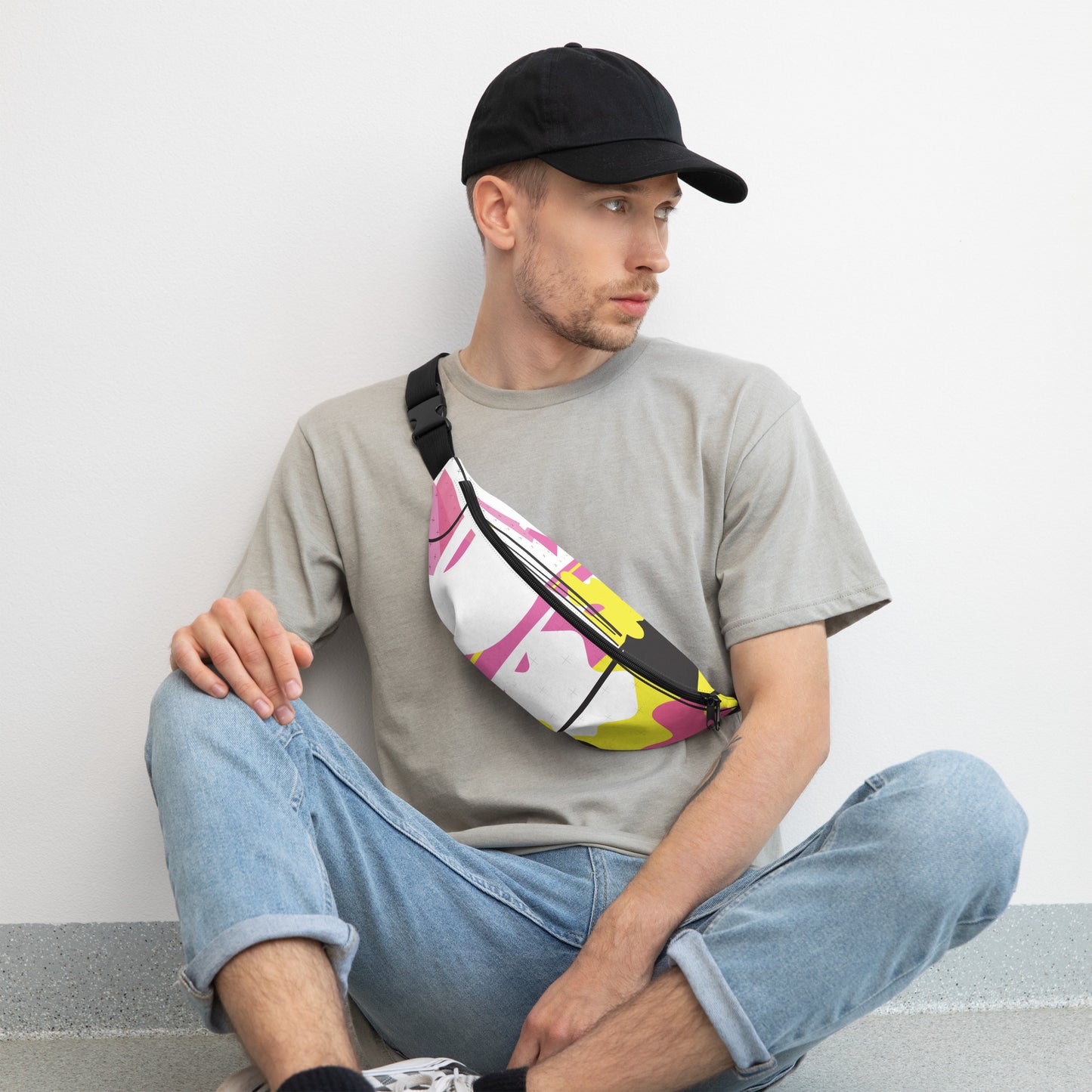 1980s Retro Abstract Graphic - Pink Yellow Black - Fanny Pack