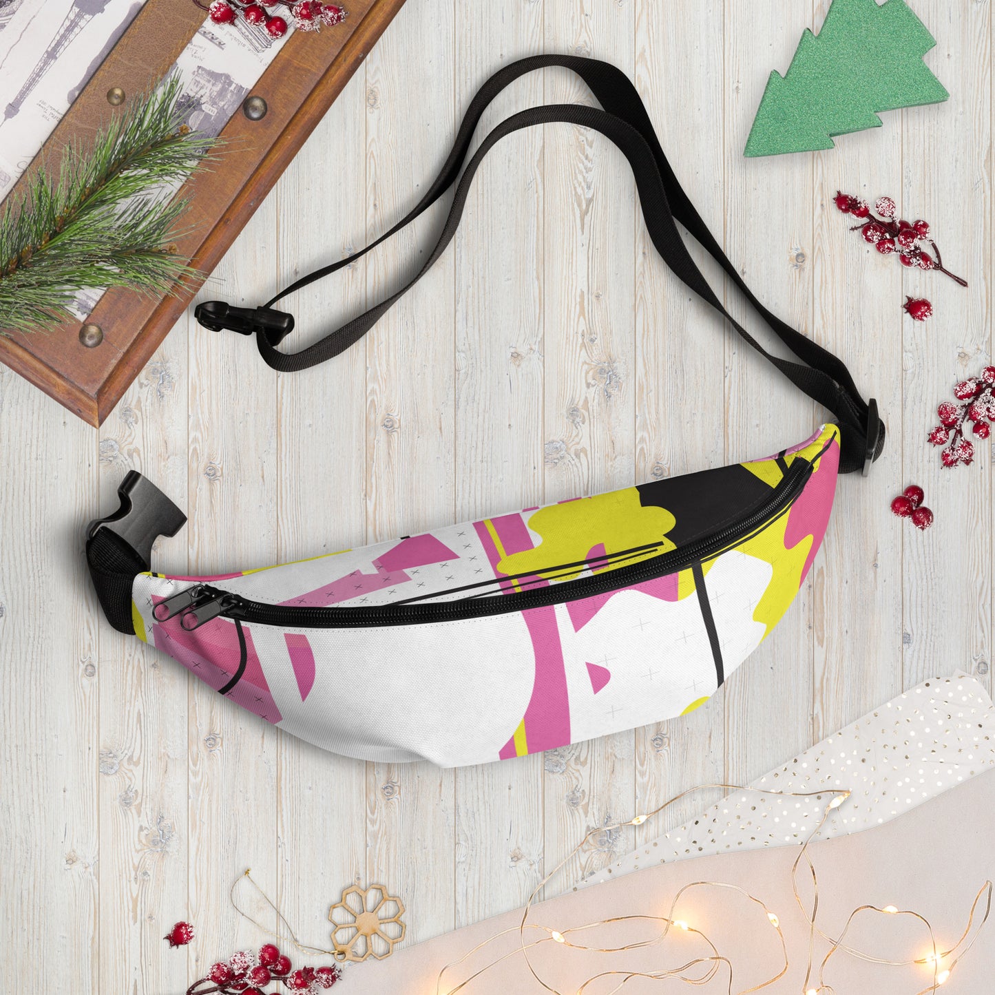 1980s Retro Abstract Graphic - Pink Yellow Black - Fanny Pack