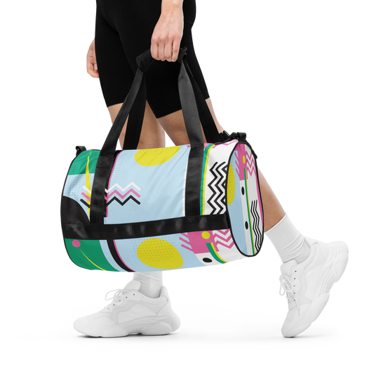 1980s Retro Abstract Geometric Graphic Art Zig Zags All-Over Printed Duffel Bag