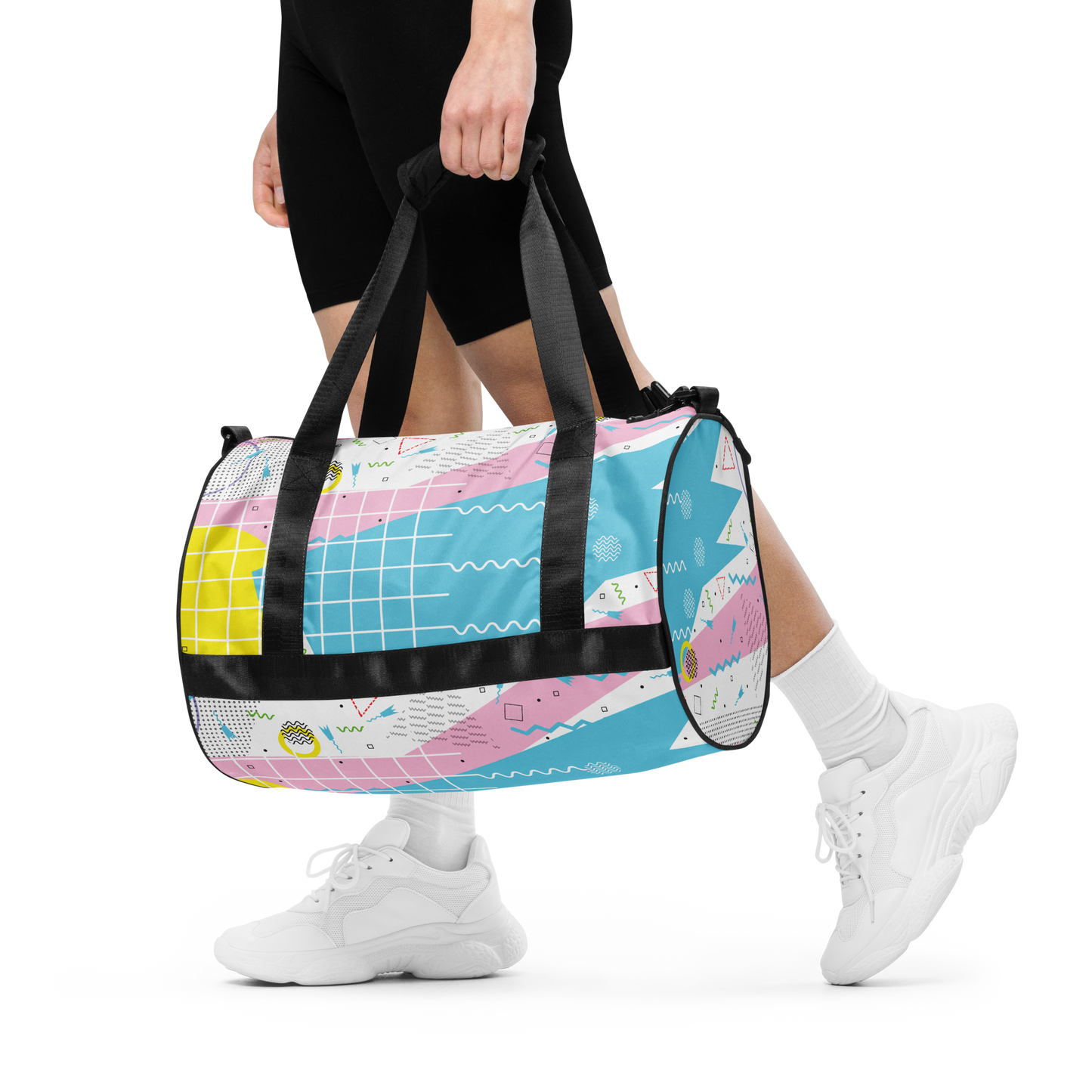 1980s Retro Abstract Graphic Design - Gridded - All-Over Printed Duffel Bag