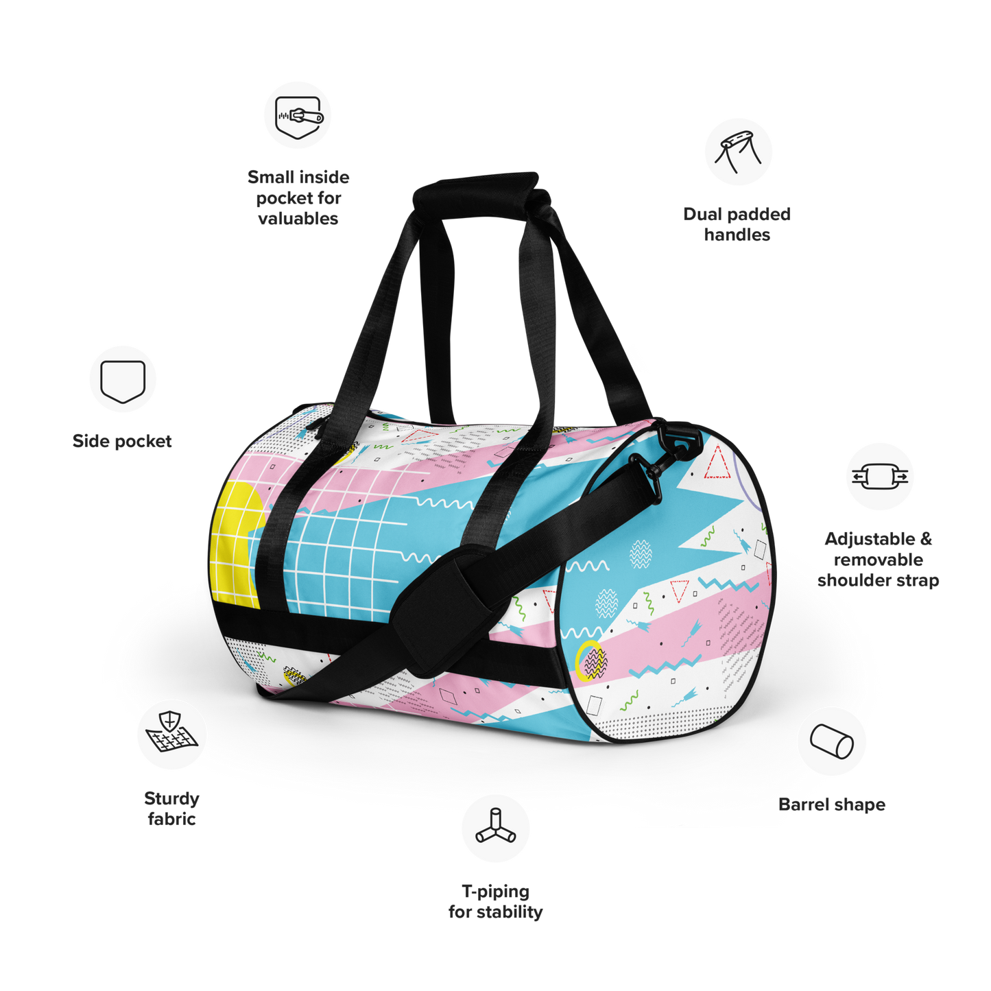 1980s Retro Abstract Graphic Design - Gridded - All-Over Printed Duffel Bag