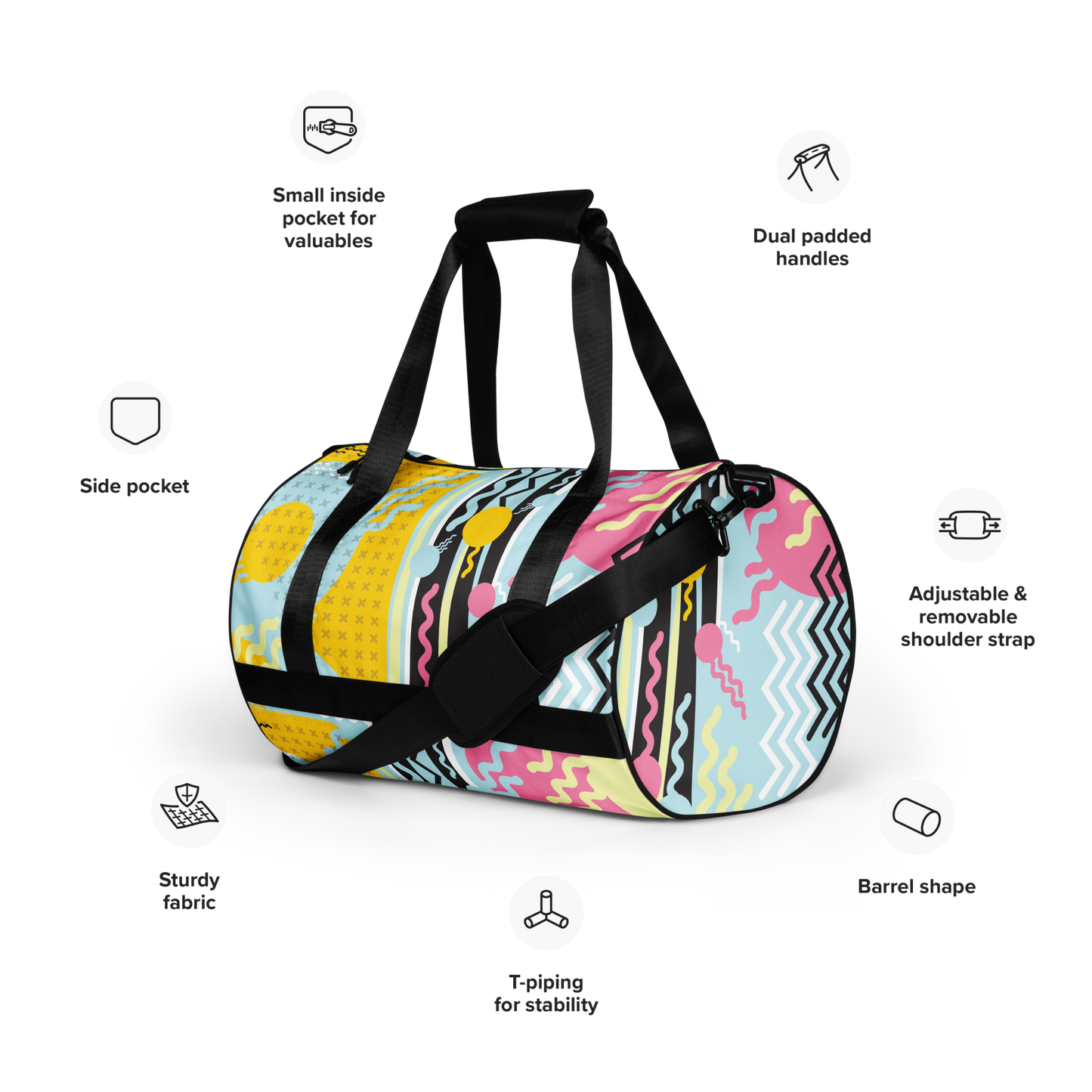 1980s Retro Abstract Graphic Art - Tadpole - All-Over Printed Duffel Bag