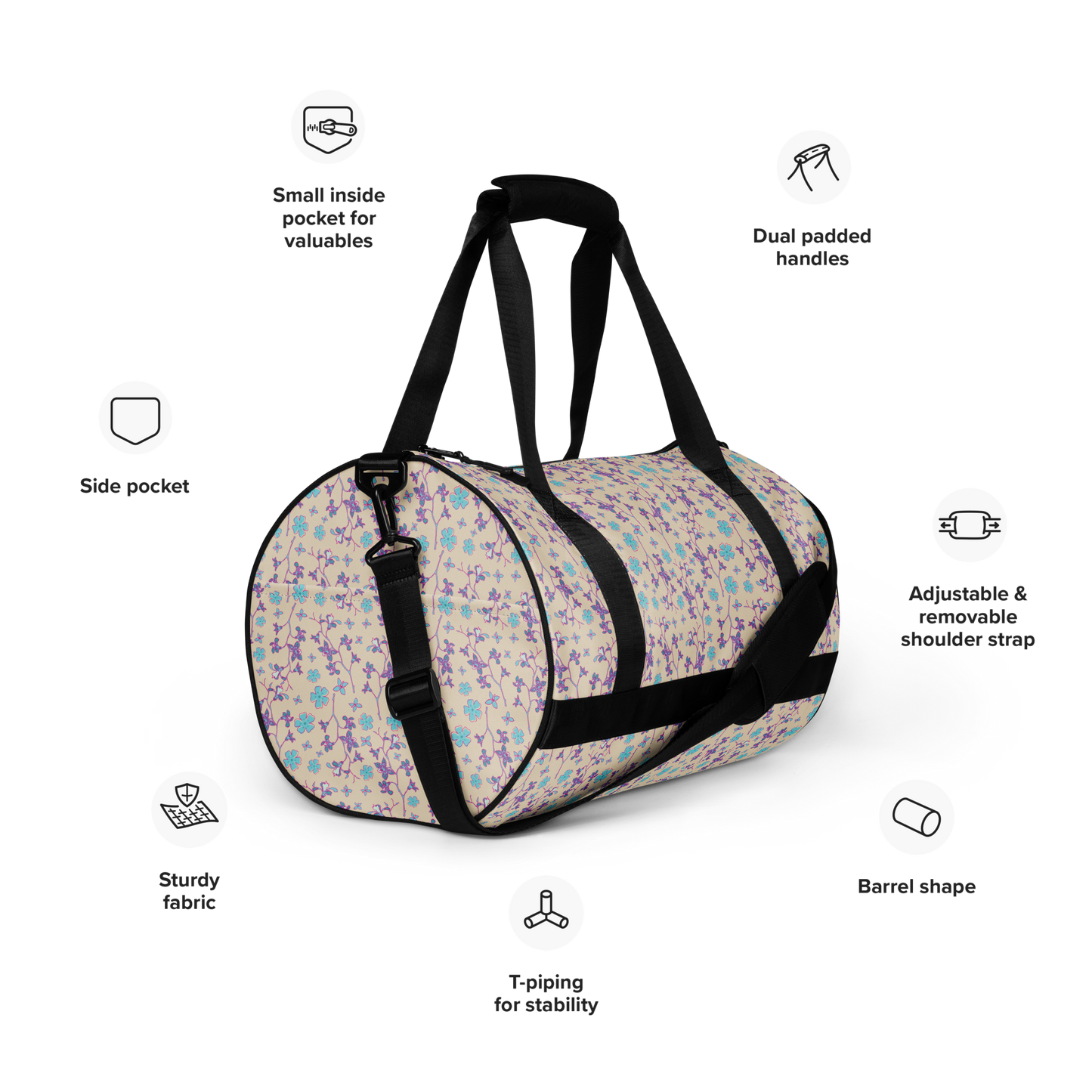 Pink Branches and Flowers Printed Duffel Bag