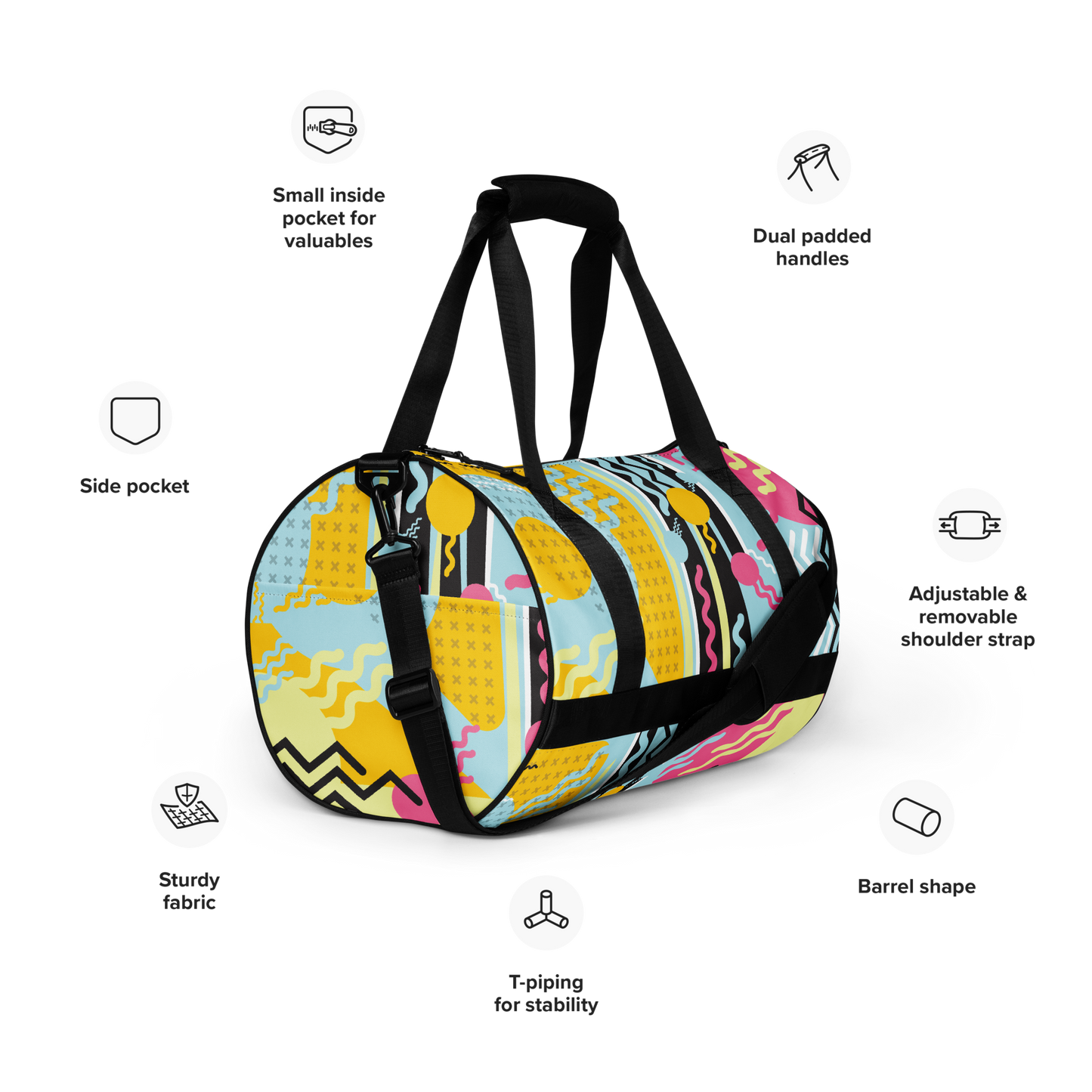 1980s Retro Abstract Graphic Art - Tadpole - All-Over Printed Duffel Bag