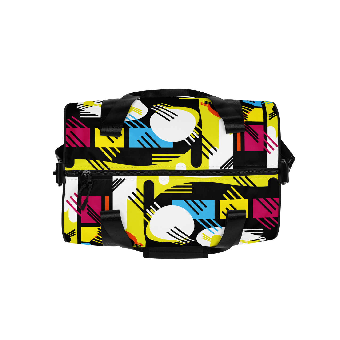 Retro 1980s Geometric Abstract All-Over Printed Gym Travel Duffel Bag
