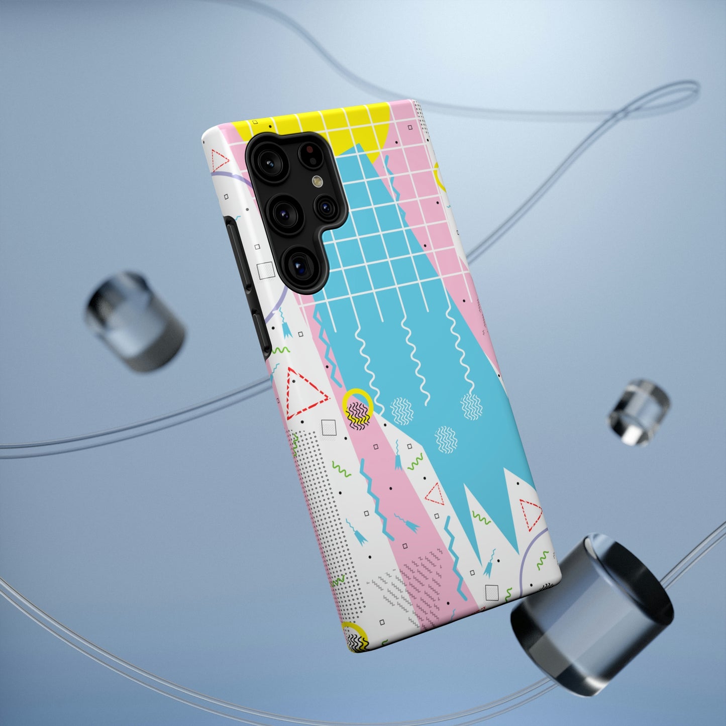 Impact-Resistant Cases - 1980s Retro Abstract Graphic Art - Gridded Pink Blue -