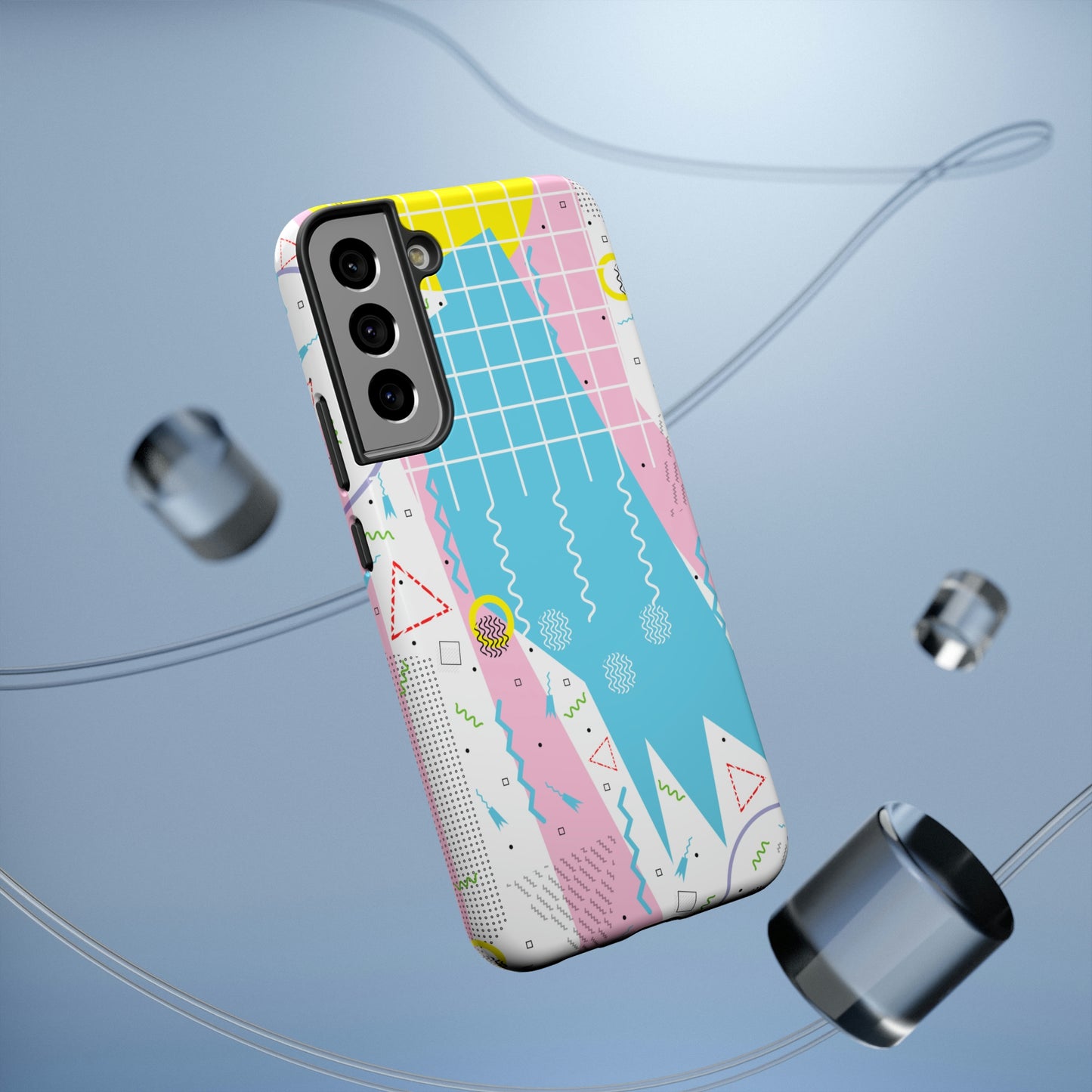 Impact-Resistant Cases - 1980s Retro Abstract Graphic Art - Gridded Pink Blue -