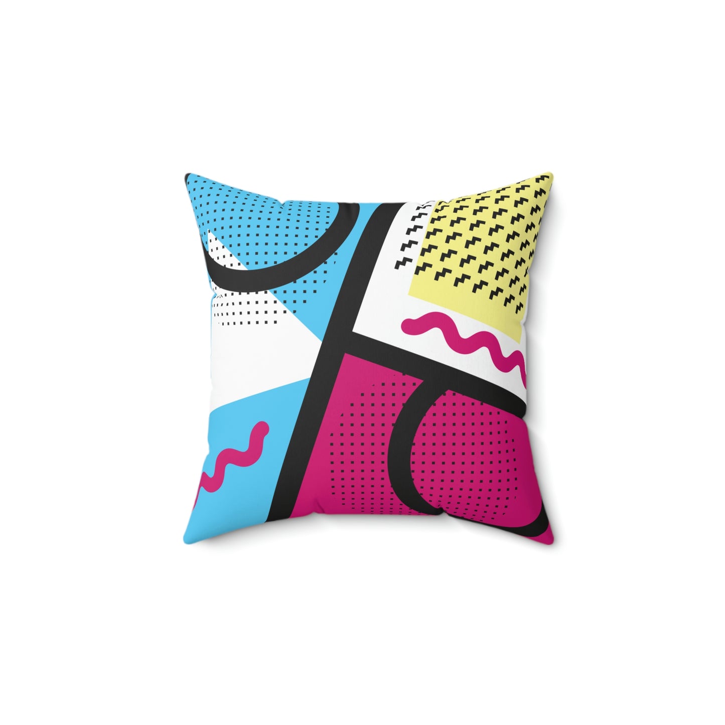 Hot Pink Yellow Blue 1980s Retro Style Abstract Polyester Square Pillow