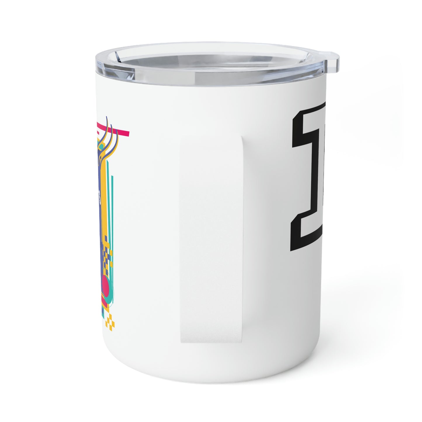 I Heart the 1980s Abstract Graphic Art Checkered Insulated Coffee Mug, 10oz