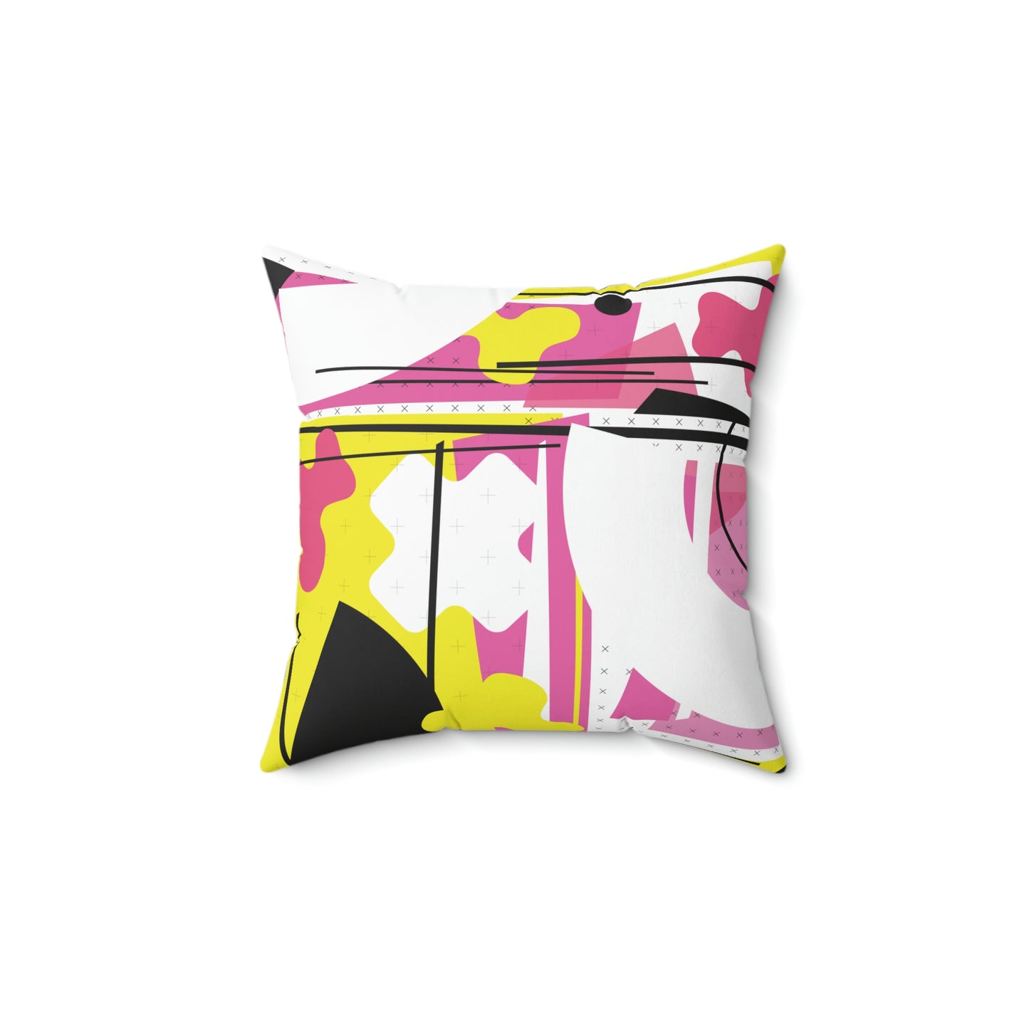 Pink Yellow Black 1980s Retro Abstract Graphic Art Square Pillow