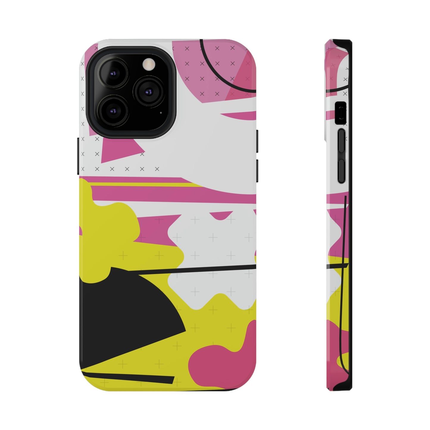 Impact-Resistant Cases - 1980s Retro Abstract Graphic Art - Pink Yellow Black -
