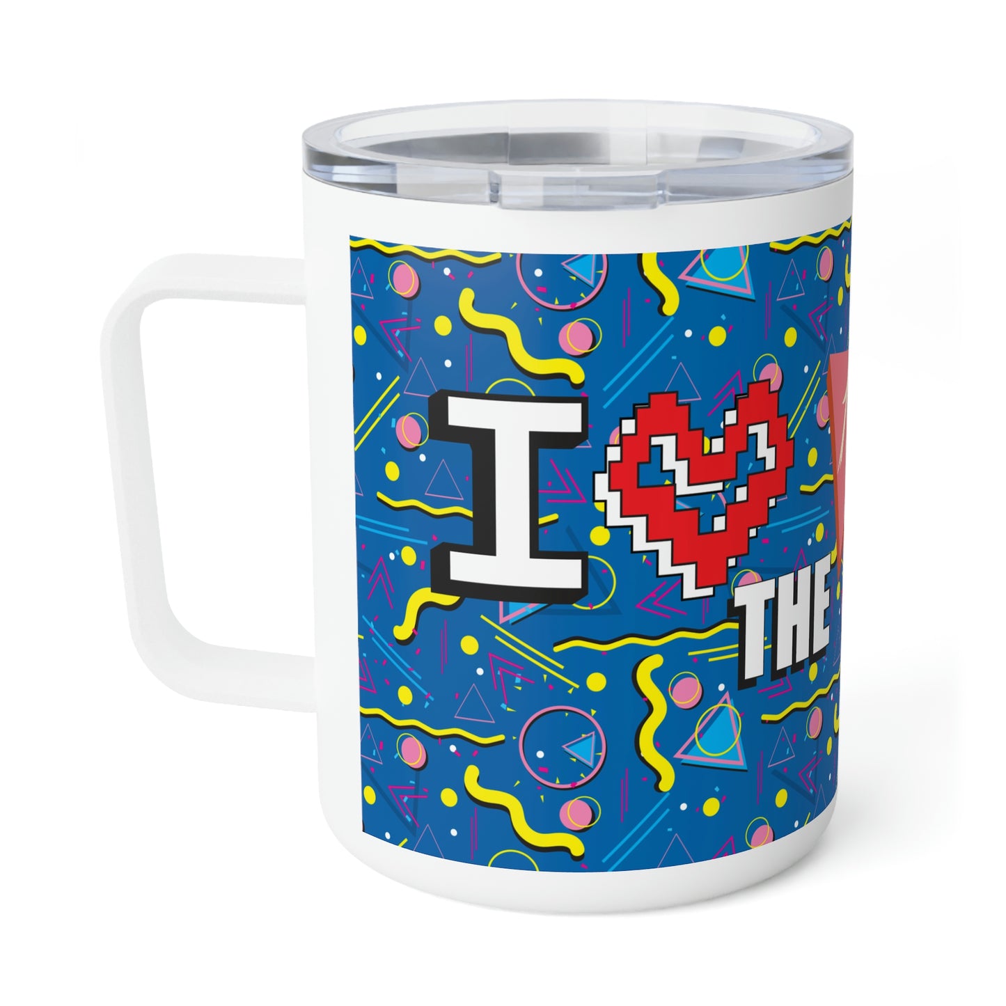 I Heart the 1980s Abstract Graphic Art Muscle Pants Design Insulated Coffee Mug, 10oz