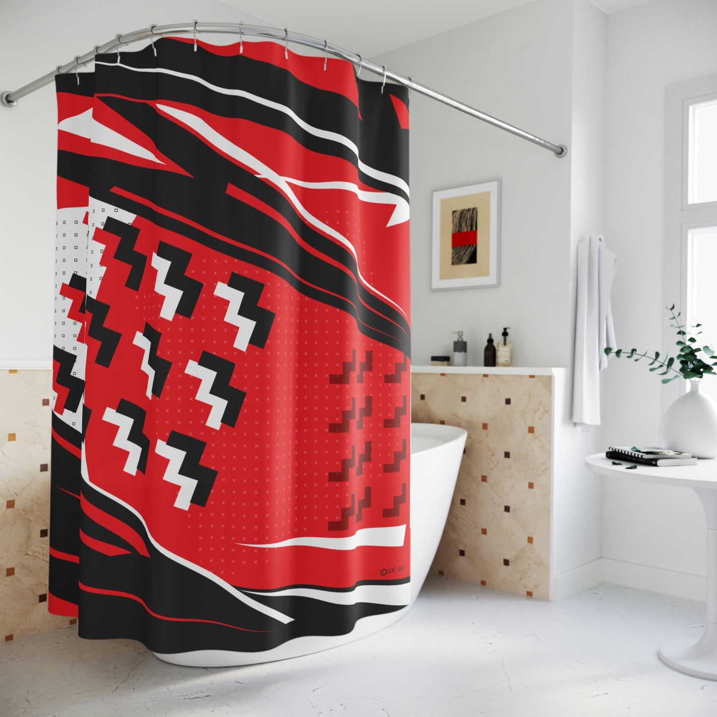 Polyester Shower Curtain Retro 1980s Abstract Geometric Design Attack Formation