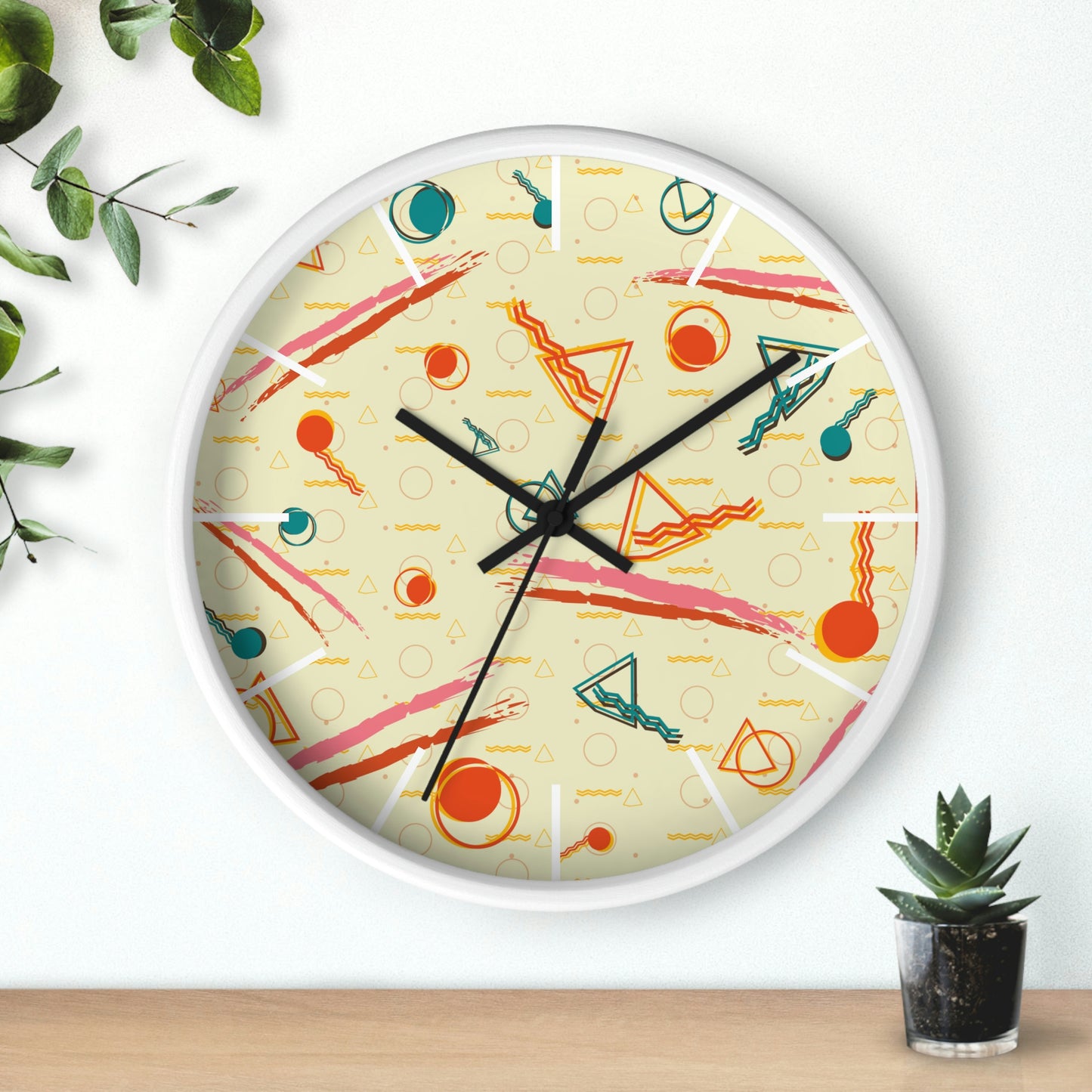 1980s Retro Abstract - Brush Stroke Geometry - Wall Clock