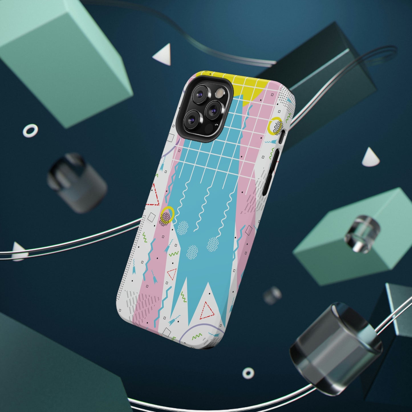Impact-Resistant Cases - 1980s Retro Abstract Graphic Art - Gridded Pink Blue -