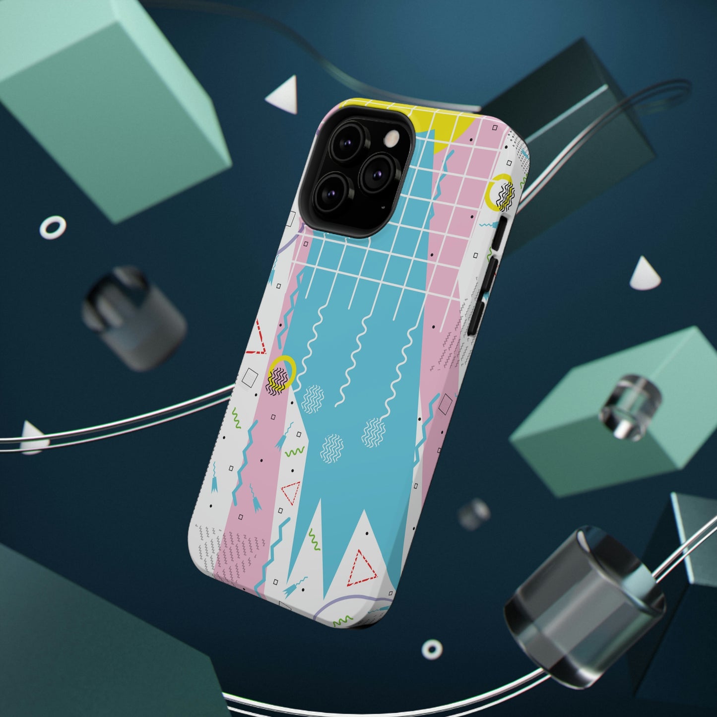 Impact-Resistant Cases - 1980s Retro Abstract Graphic Art - Gridded Pink Blue -