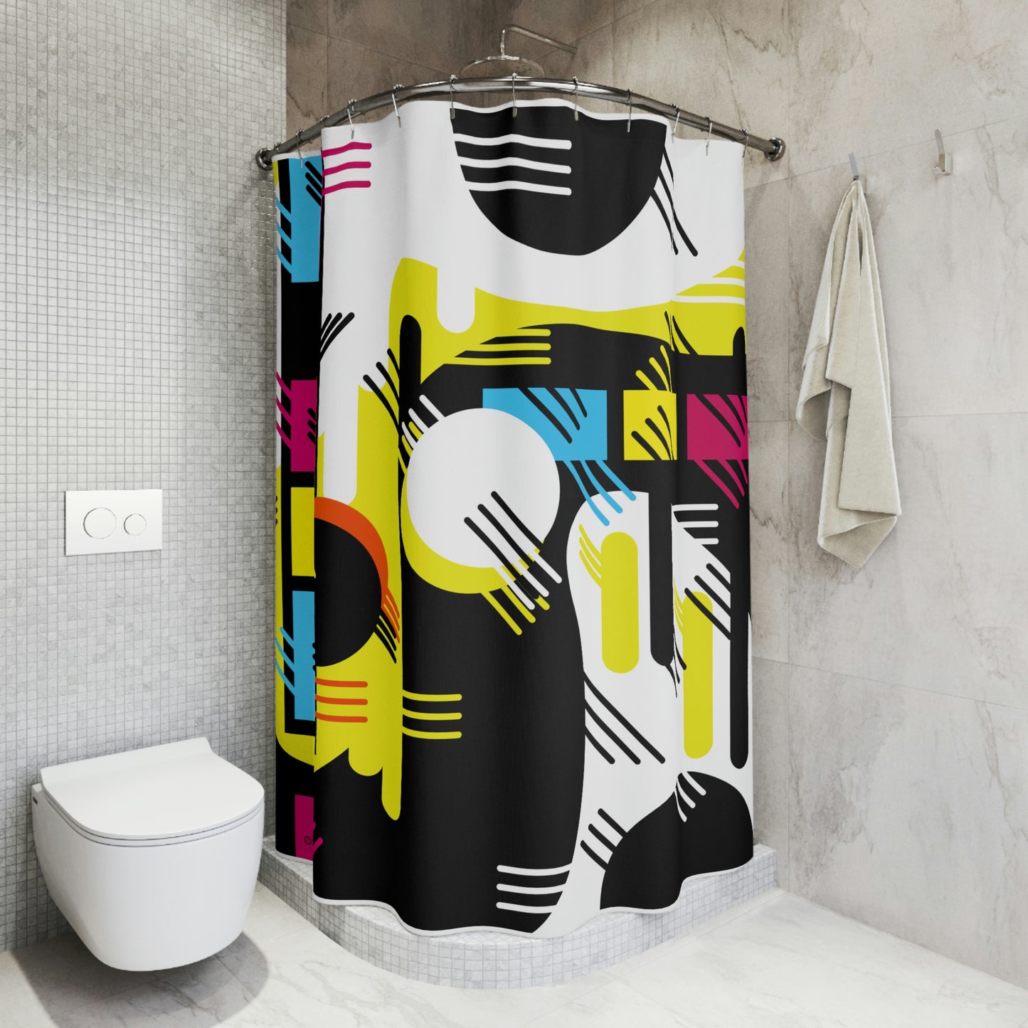 Polyester Shower Curtain Retro 1980s Abstract Geometric Design