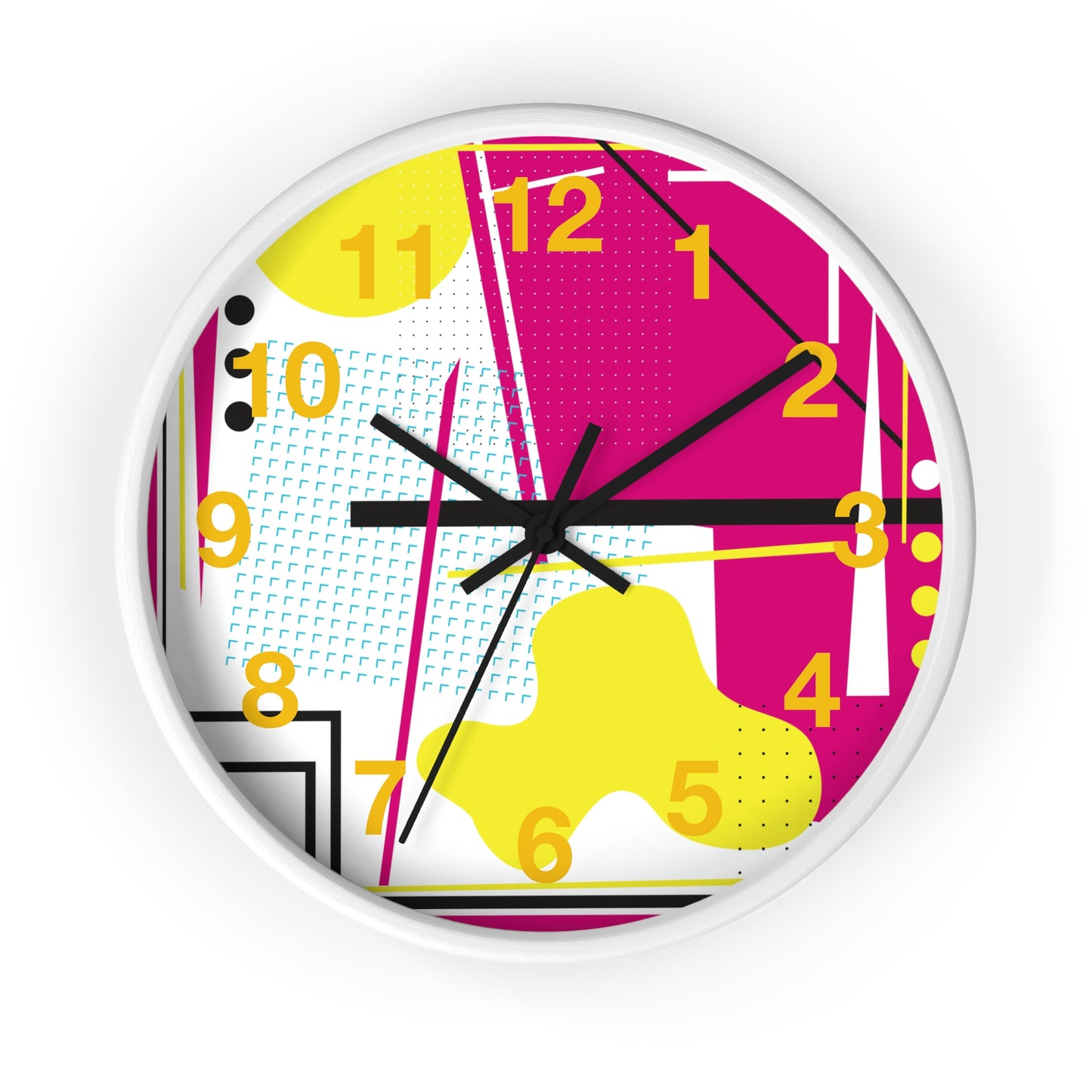 Hot Pink and Yellow Retro Inspired 1980s Wall Clock