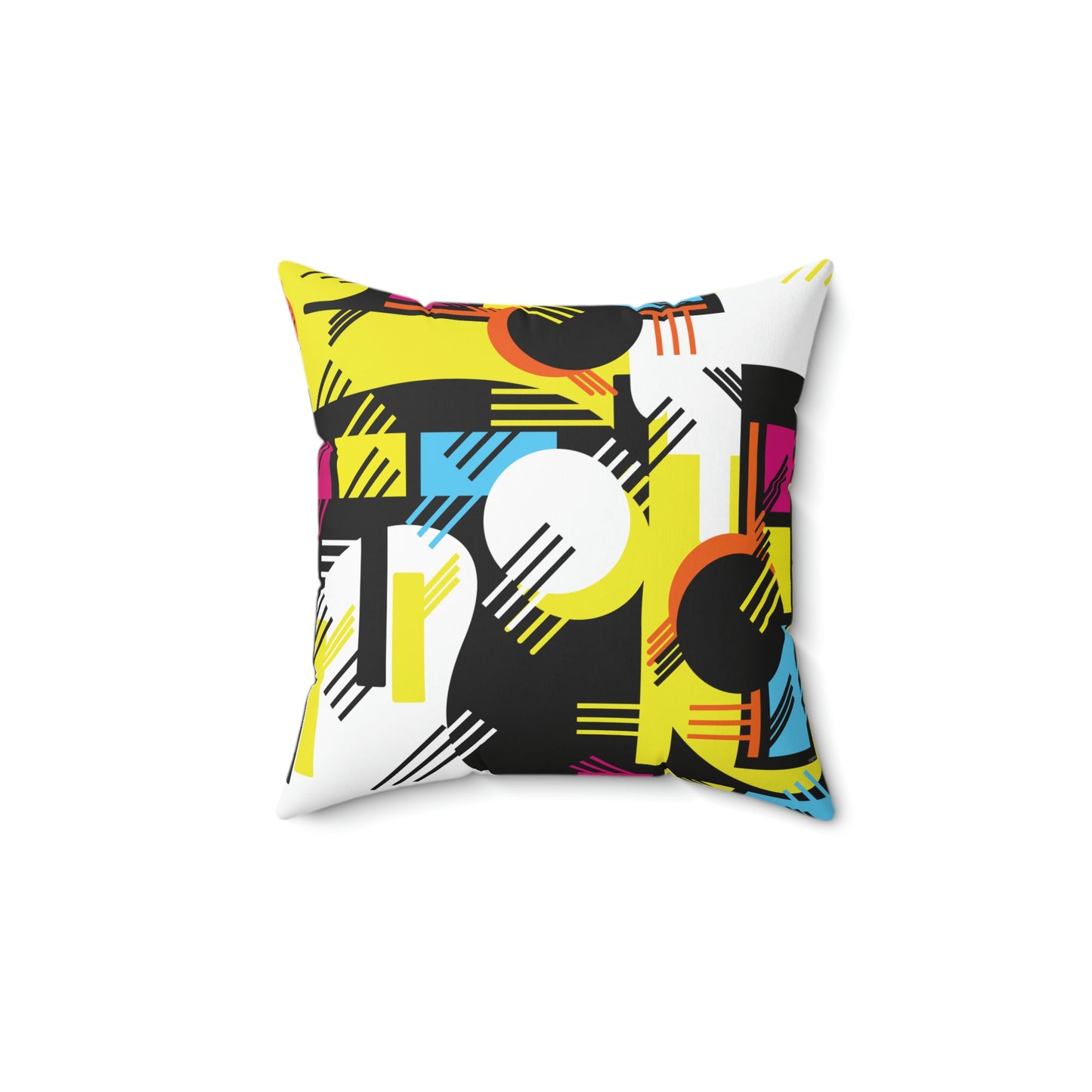 1980s Inspired Graphic Art Polyester Square Pillow - Primary Tines Design