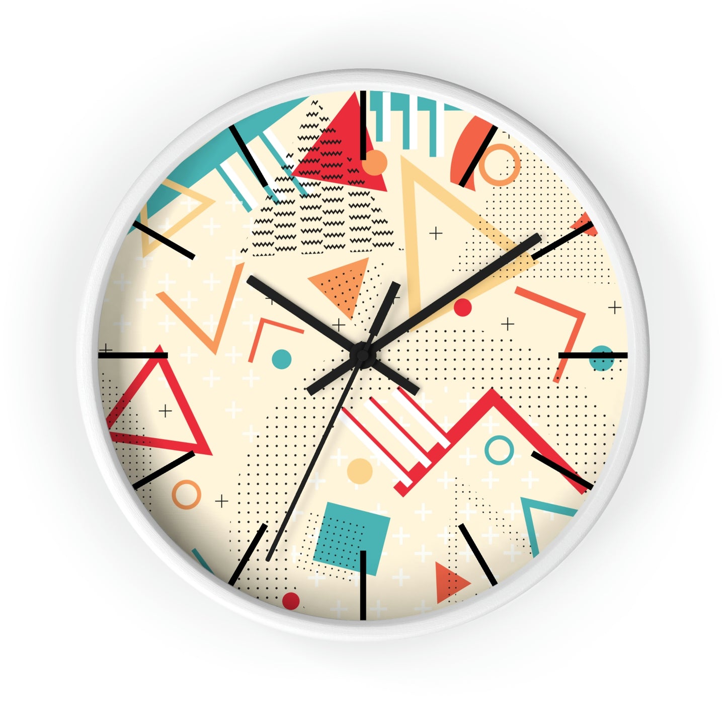 1980s Retro Abstract Design - Triangles and Squares - Wall Clock