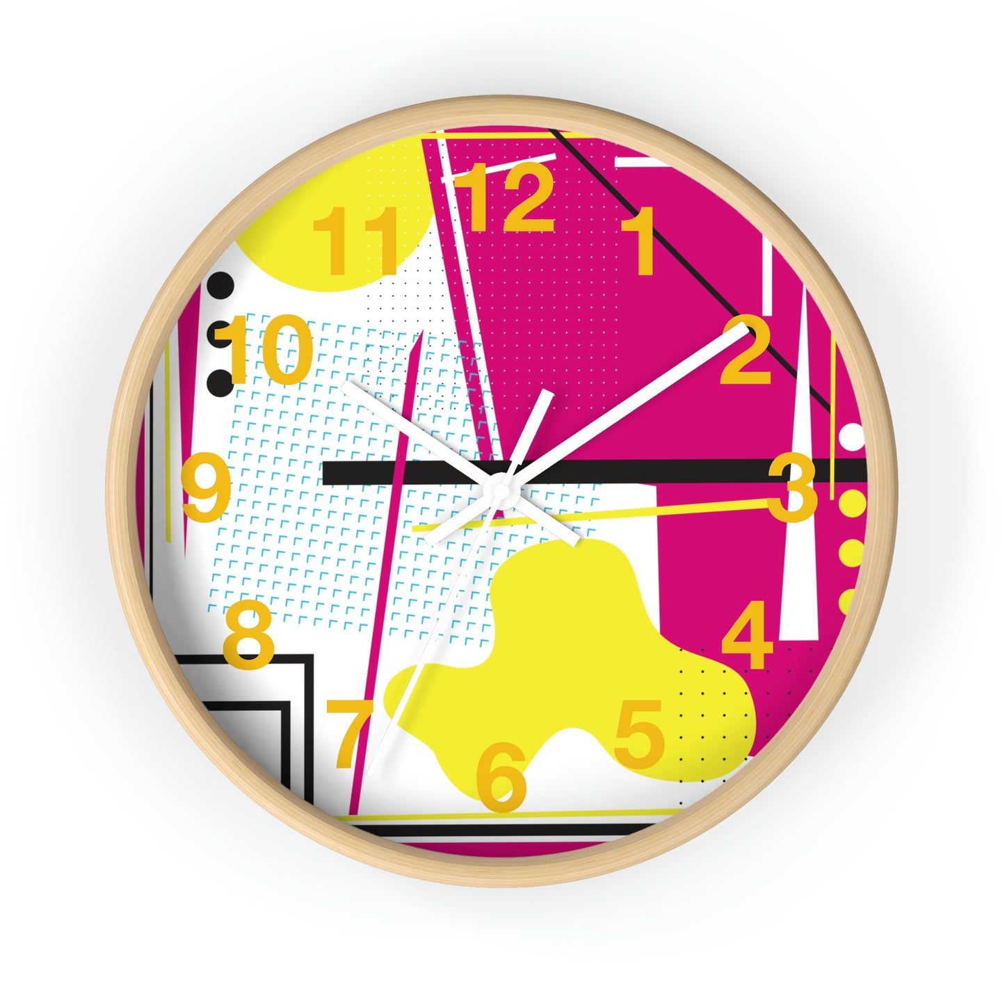 Hot Pink and Yellow Retro Inspired 1980s Wall Clock