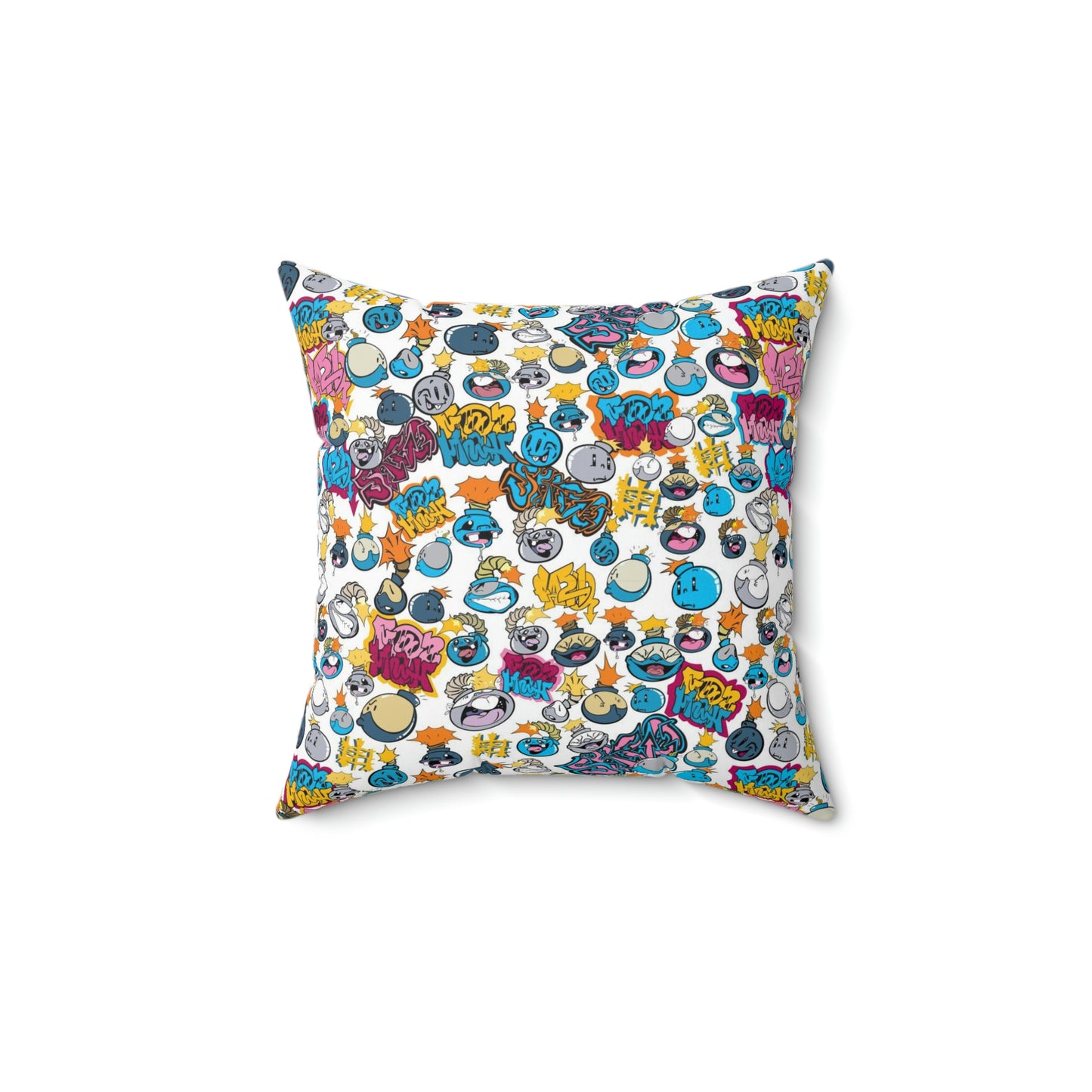 Spun Polyester Square Pillow  - Graffiti Cartoon Characters Design