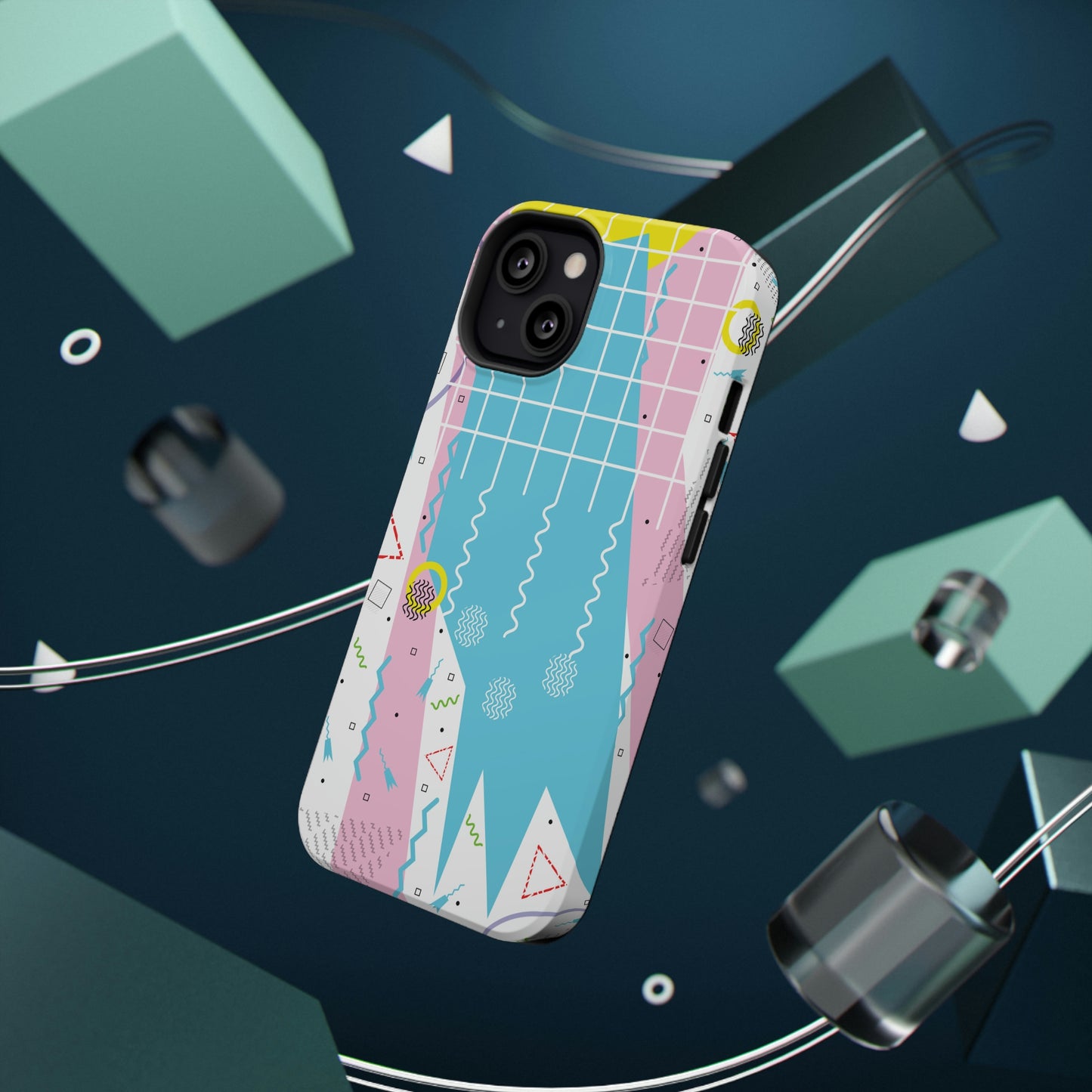 Impact-Resistant Cases - 1980s Retro Abstract Graphic Art - Gridded Pink Blue -