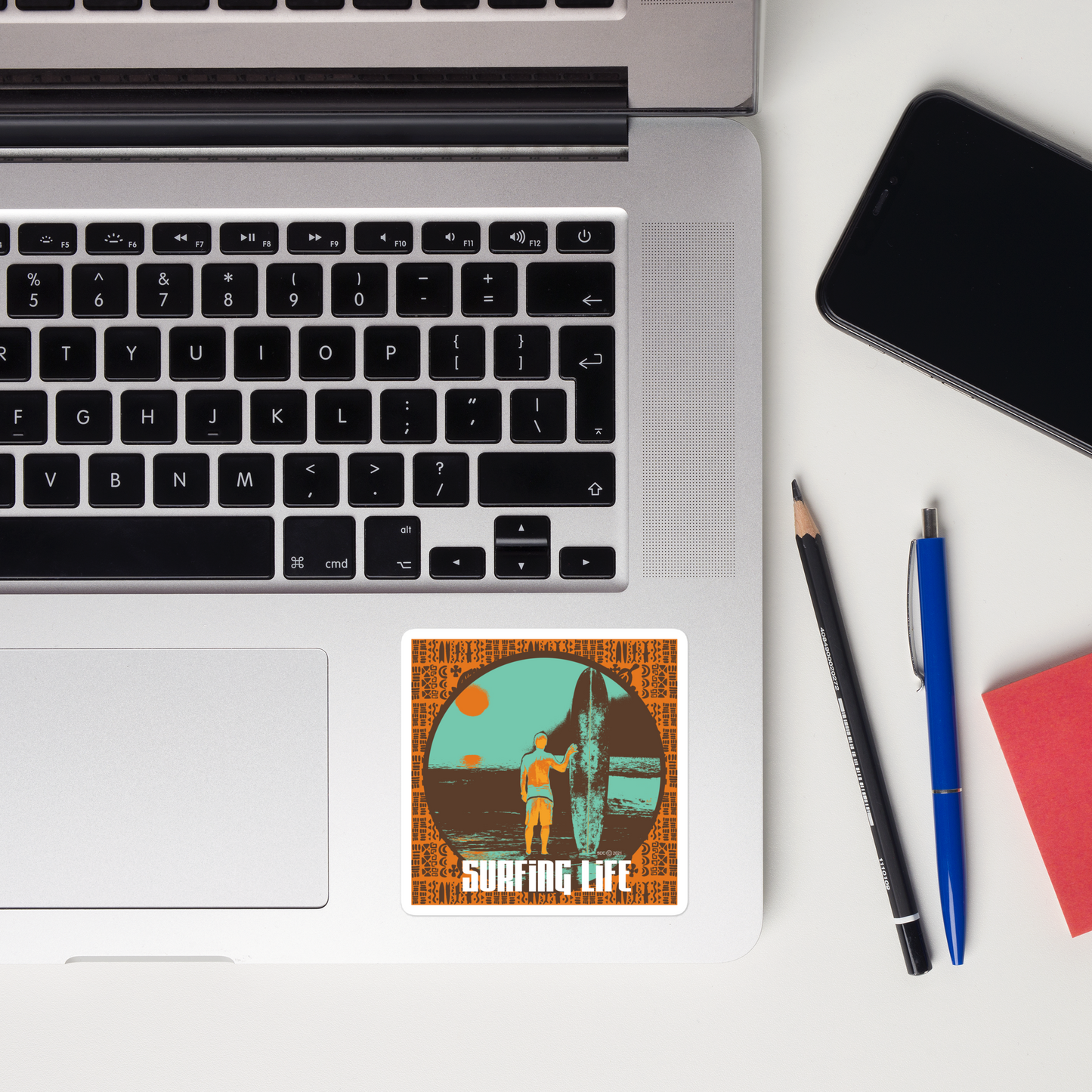 Surfing Life at Sunset Bubble-Free Sticker