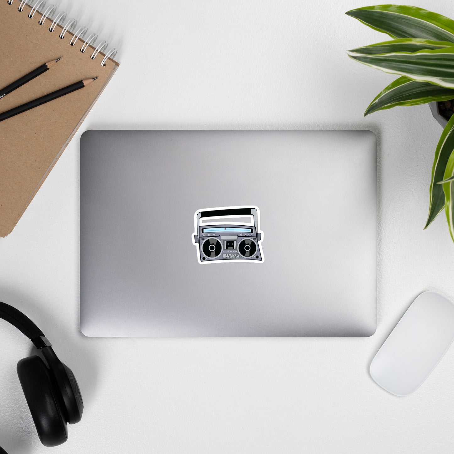 Gray Black and Blue Vintage Boom Box Bubble-Free Sticker