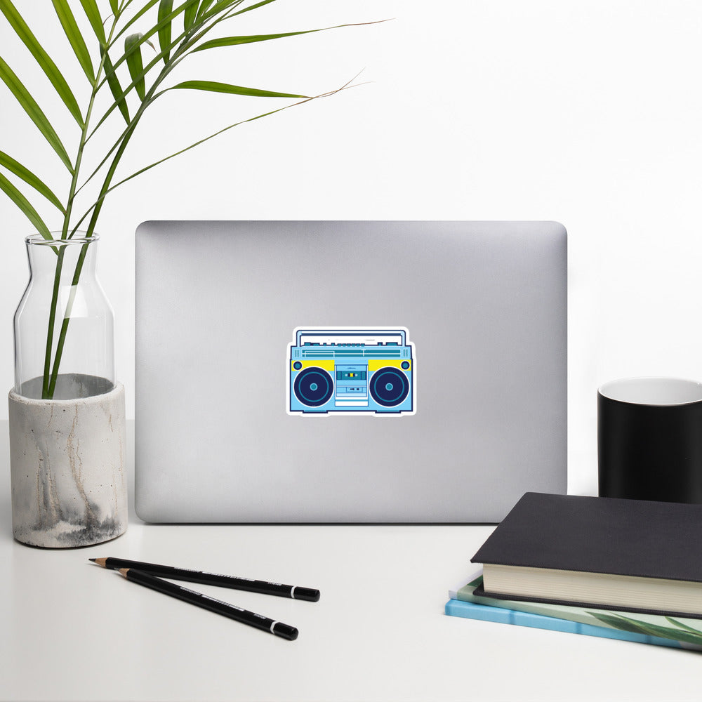 Blue and Yellow Vintage Boom Box - Bubble-Free Sticker