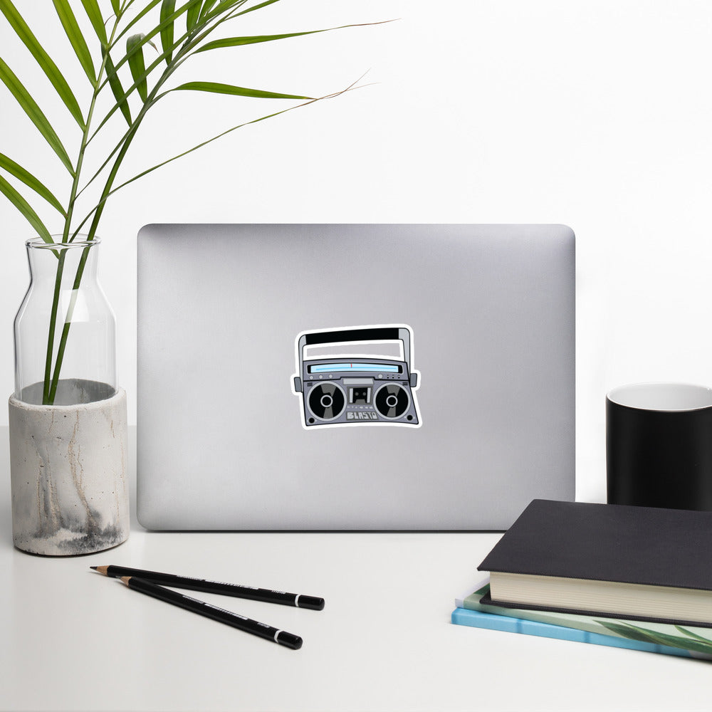 Gray Black and Blue Vintage Boom Box Bubble-Free Sticker