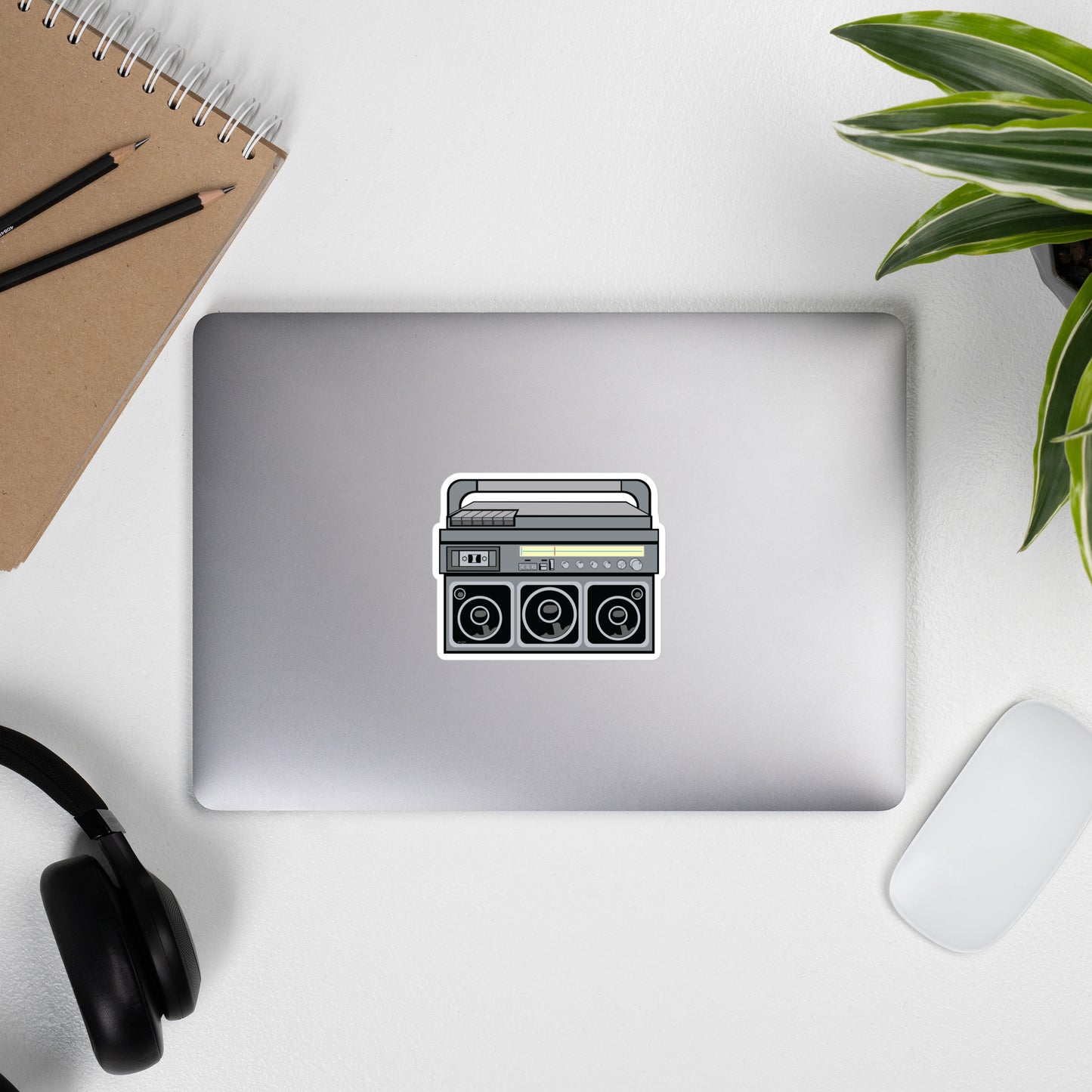 Black and Silver Vintage Boom Box Bubble-Free Sticker