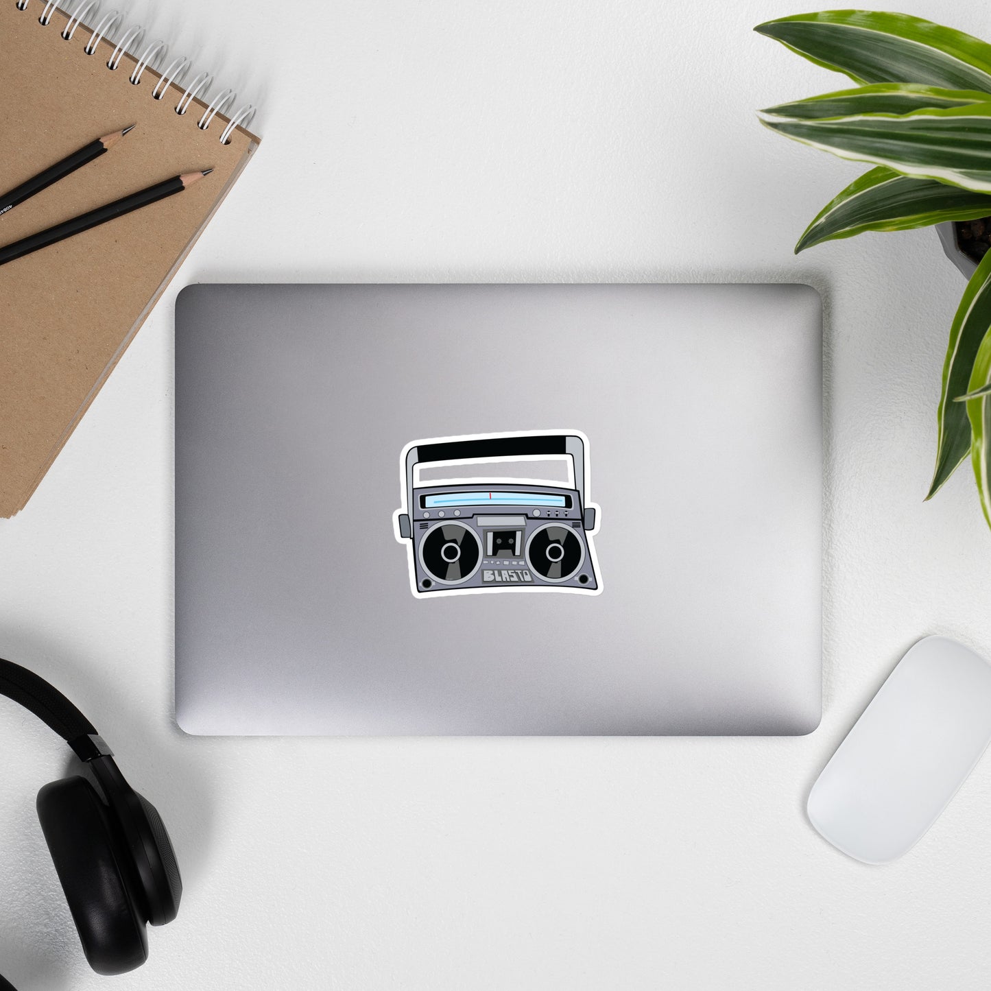 Gray Black and Blue Vintage Boom Box Bubble-Free Sticker