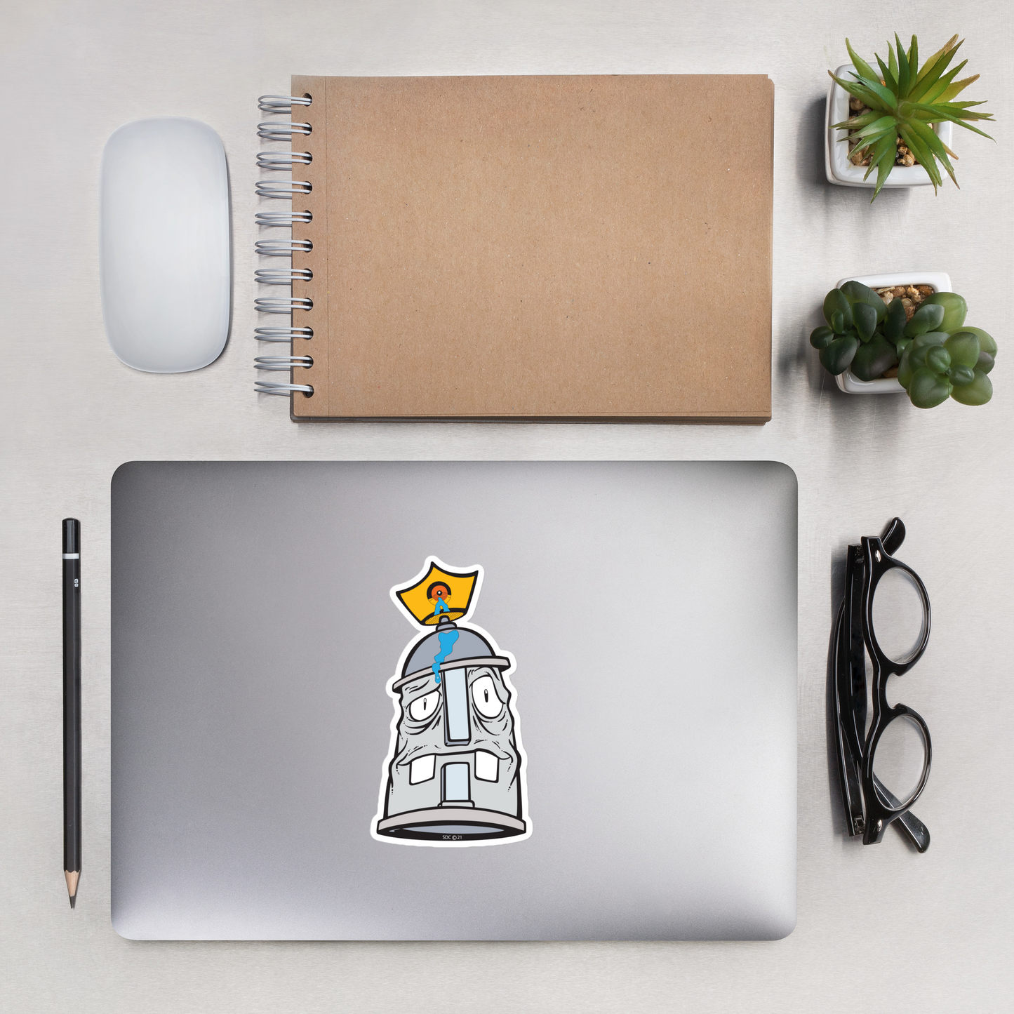 Confused Spray Paint Can Character Bubble-Free Sticker